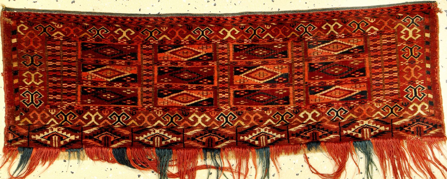 Tekke Torba fein antik, Turkmenistan, Ende 19.Jhd, Wolle auf Wolle, ca. 73 x 24 cm, sammelwürdig, EHZ: 2-3