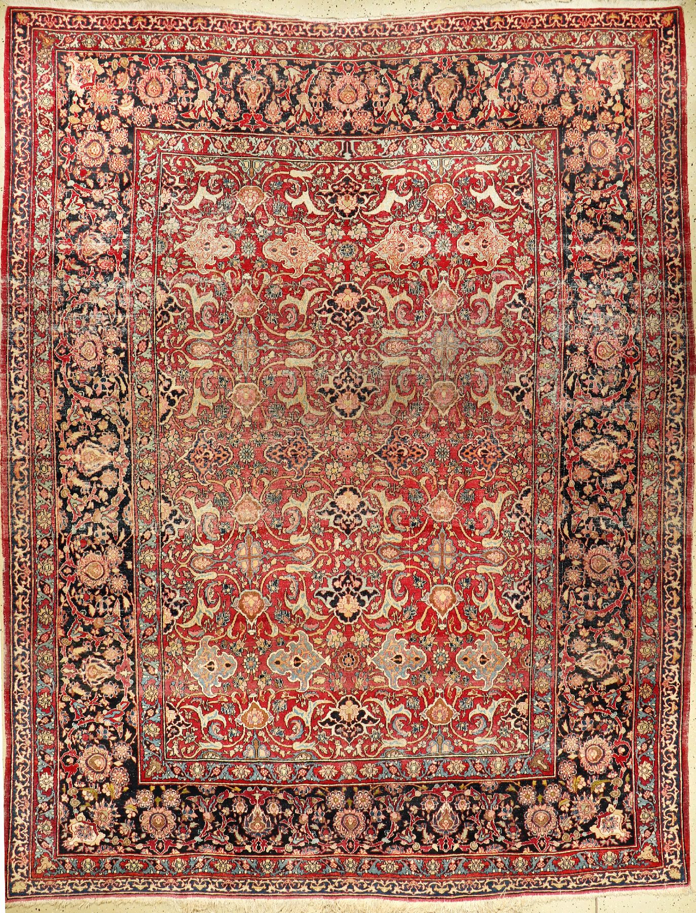 Esfahan-Mobarake antik, Persien, um 1900, Wolle auf Baumwolle, ca. 336 x 262 cm, Vintage-Style, EHZ: 4-5