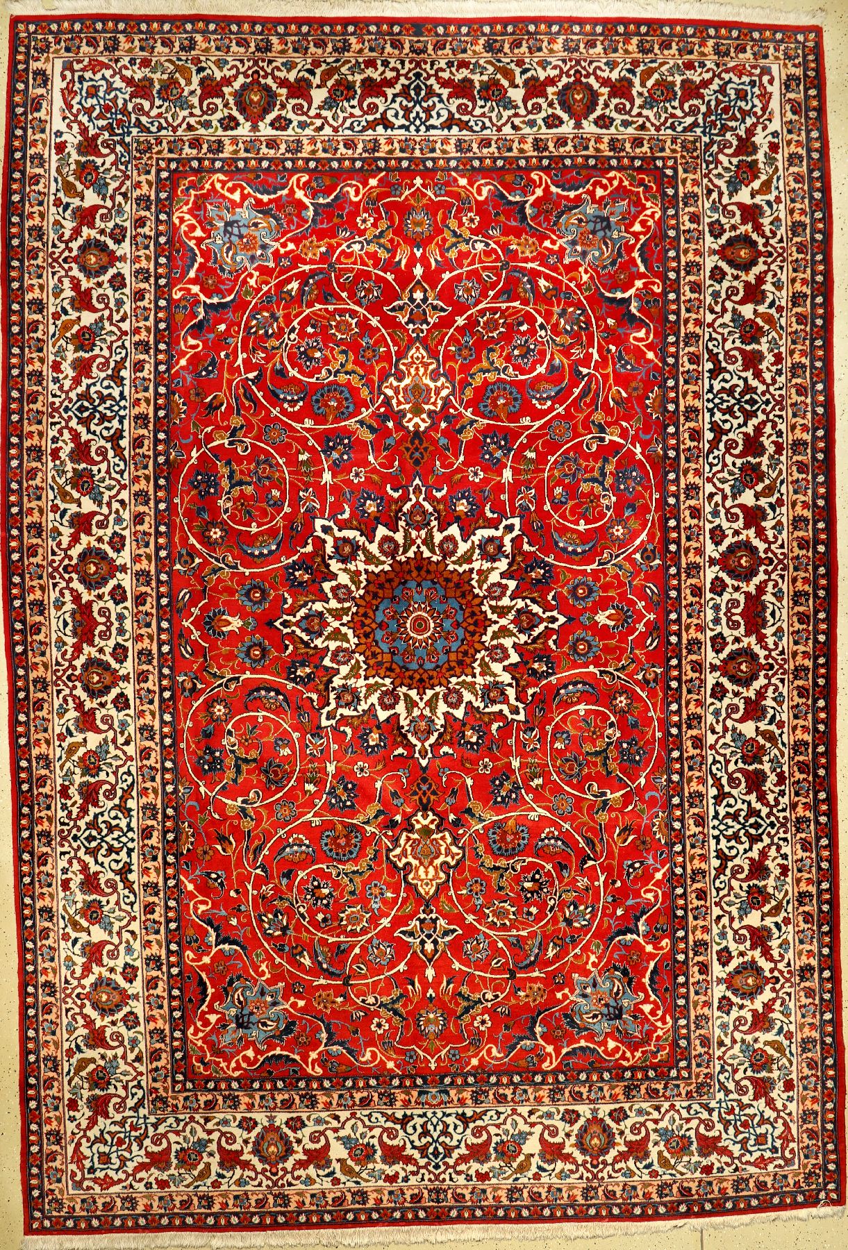 Esfahan-Nadjafabad alt, Persien, ca. 70 Jahre, Wolle auf Baumwolle, ca. 405 x 276 cm, Eslimi Design, dekorativ, EHZ: 2