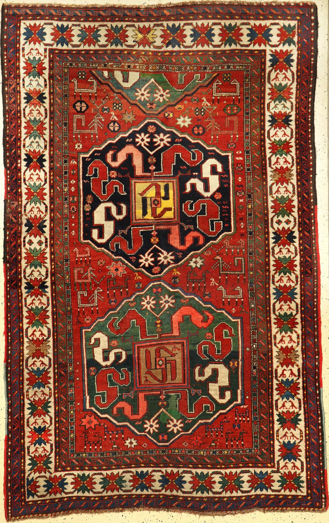Chondzoresk Kasak antik, Wolkenband-Kasak, Kaukasus, Ende 19.Jhd., Wolle auf Wolle, ca. 226 x 145 cm, selten und sammelwürdig, EHZ: 3-4, Zwei ...
