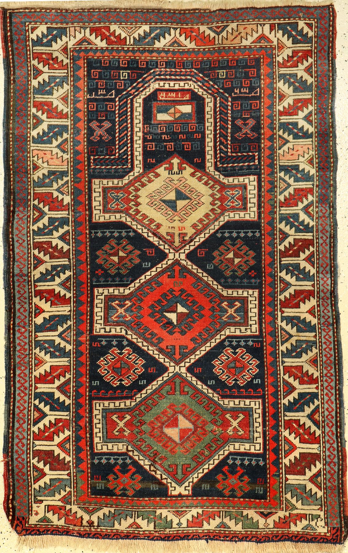 Schirwan Gebetsteppich antik, Kaukasus, um 1900, Wolle auf Wolle, ca. 154 x 100 cm, EHZ: 4