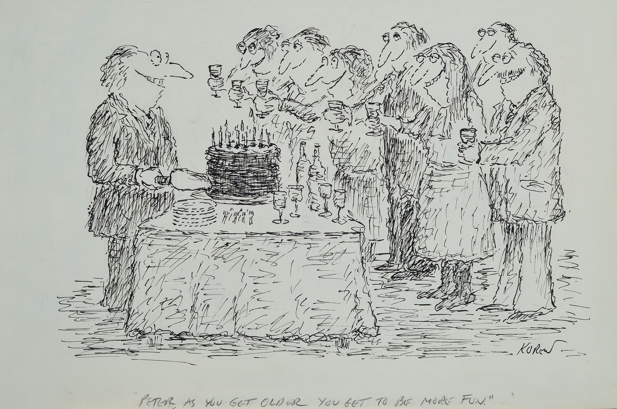 Detail a: Ed Koren, geb. 1935 New York, lebt und arbeitet ebenda, als Illustrator und Zeichner politischer Cartoons, hier: 3 Tuschfederzeichnungen aus den ...