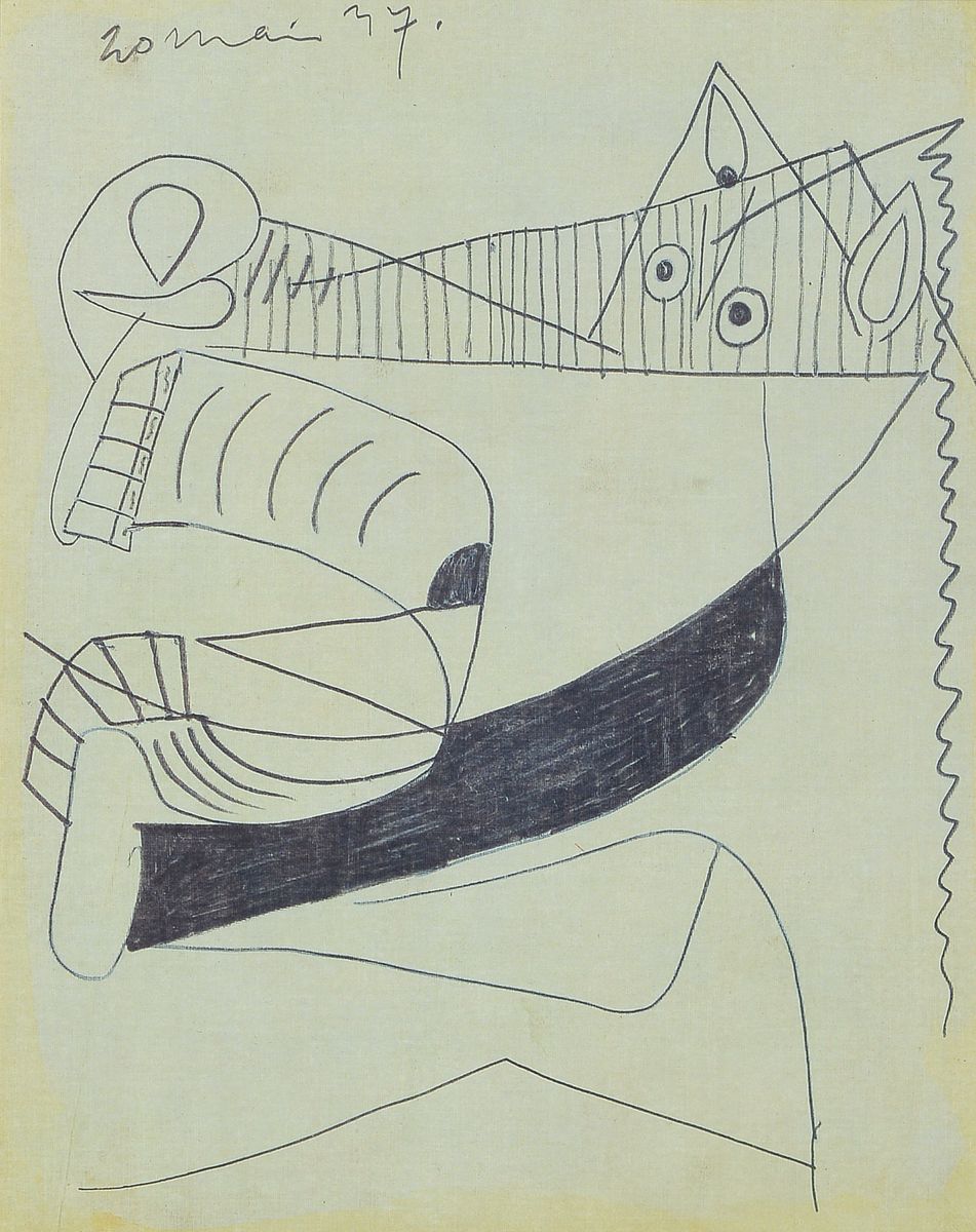 Pablo Picasso: Guernica, die Skizzen auf Papier, Mappe mit 31 (von 42) Offsetdruck, davon 30 unter Glas und gerahmt, erschienen unter der ...