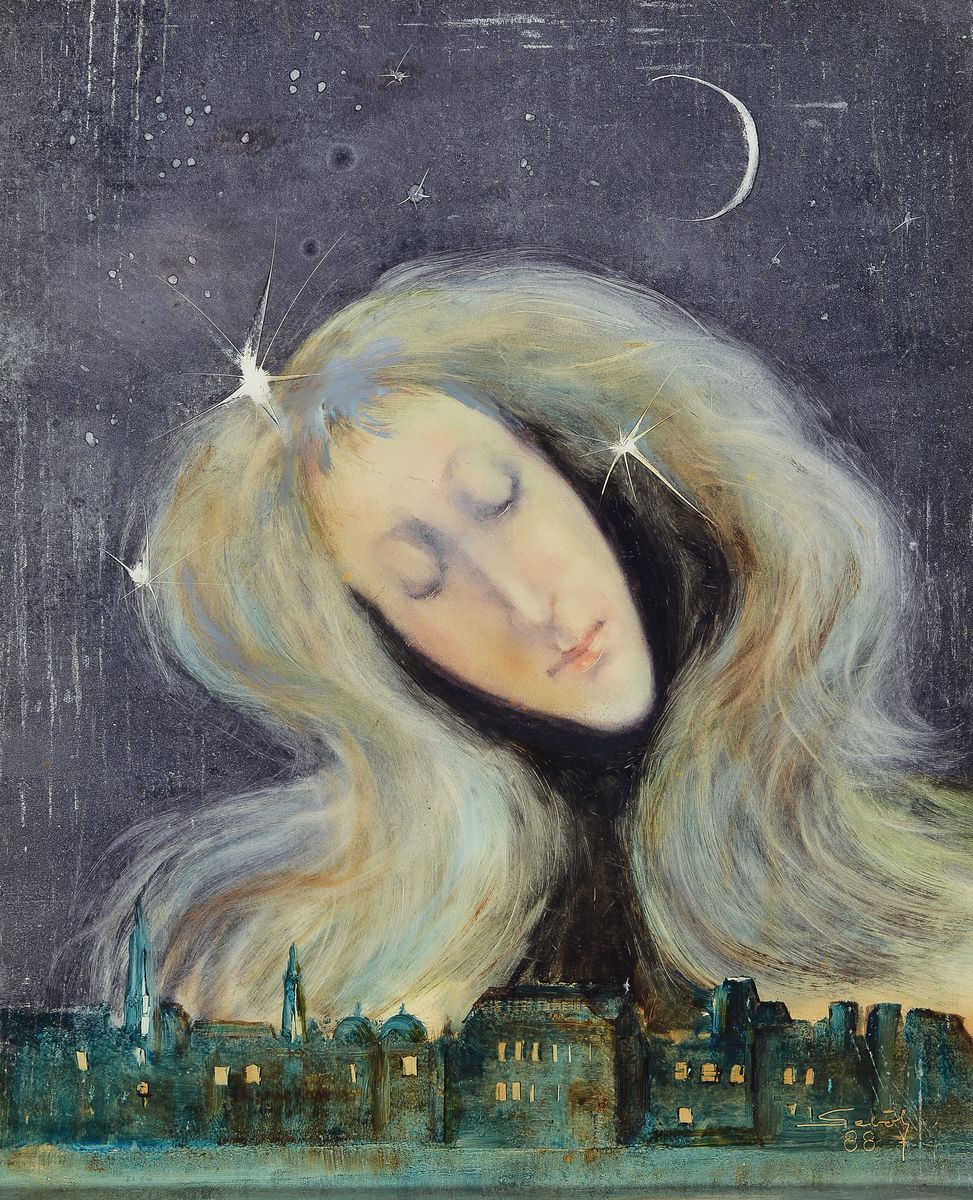 Lajos Sebök, 1910 Szeged (Ungarn), " Die gute Fee", Öl/Platte, re u. sign., ca. 50x40 cm, Rahmen 55x43 cm