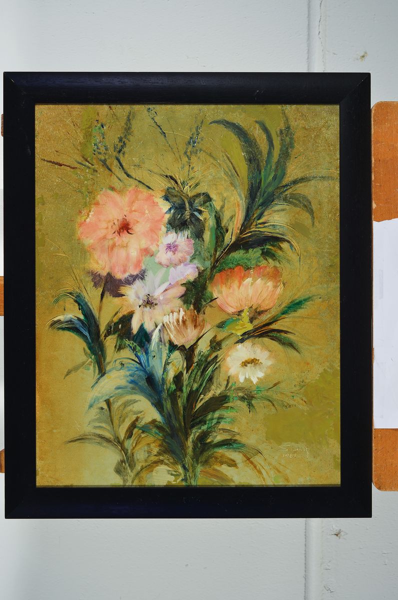 Detail k: Lajos Sebök, 1910 Szeged (Ungarn)-1996 Neuss, Öl/Platte, Gebrauchspuren zusehen, sign., dat.1981, Rahmen, gesamt ca. 57x47 cm
