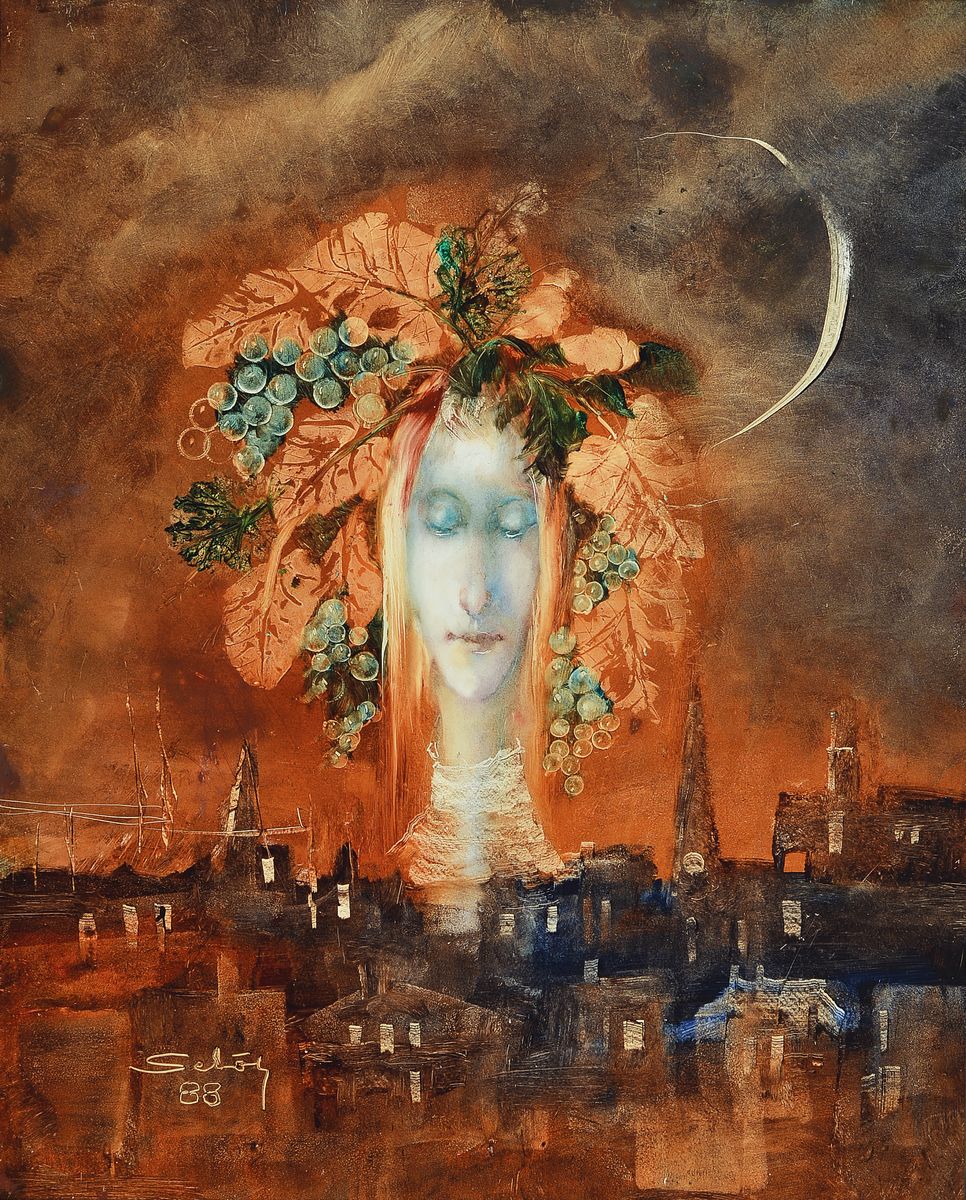 Lajos Sebök, 1910 Szeged (Ungarn)-1996 Neuss, "Nachttraum", sign., dat.88, Rahmen, gesamt ca. 60x50 cm