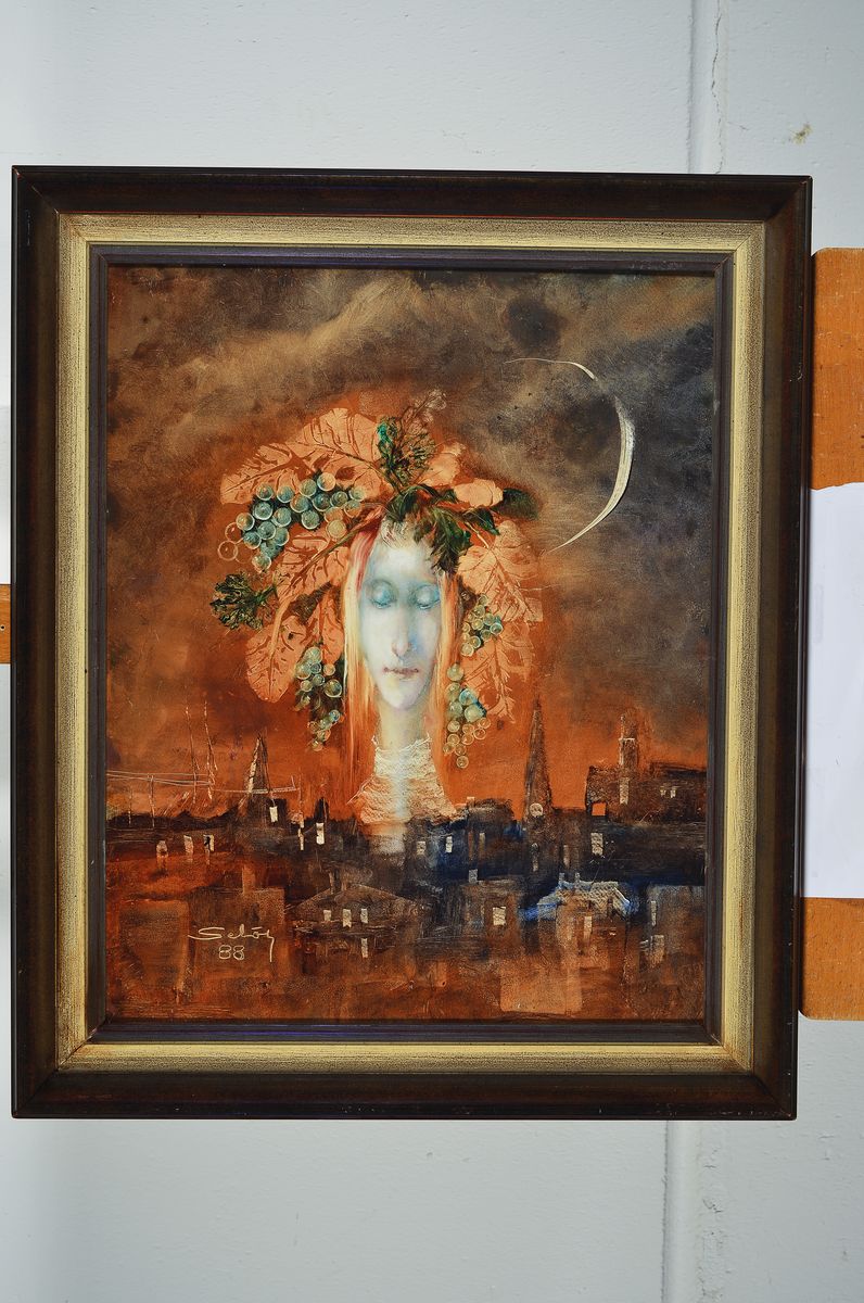 Detail k: Lajos Sebök, 1910 Szeged (Ungarn)-1996 Neuss, "Nachttraum", sign., dat.88, Rahmen, gesamt ca. 60x50 cm