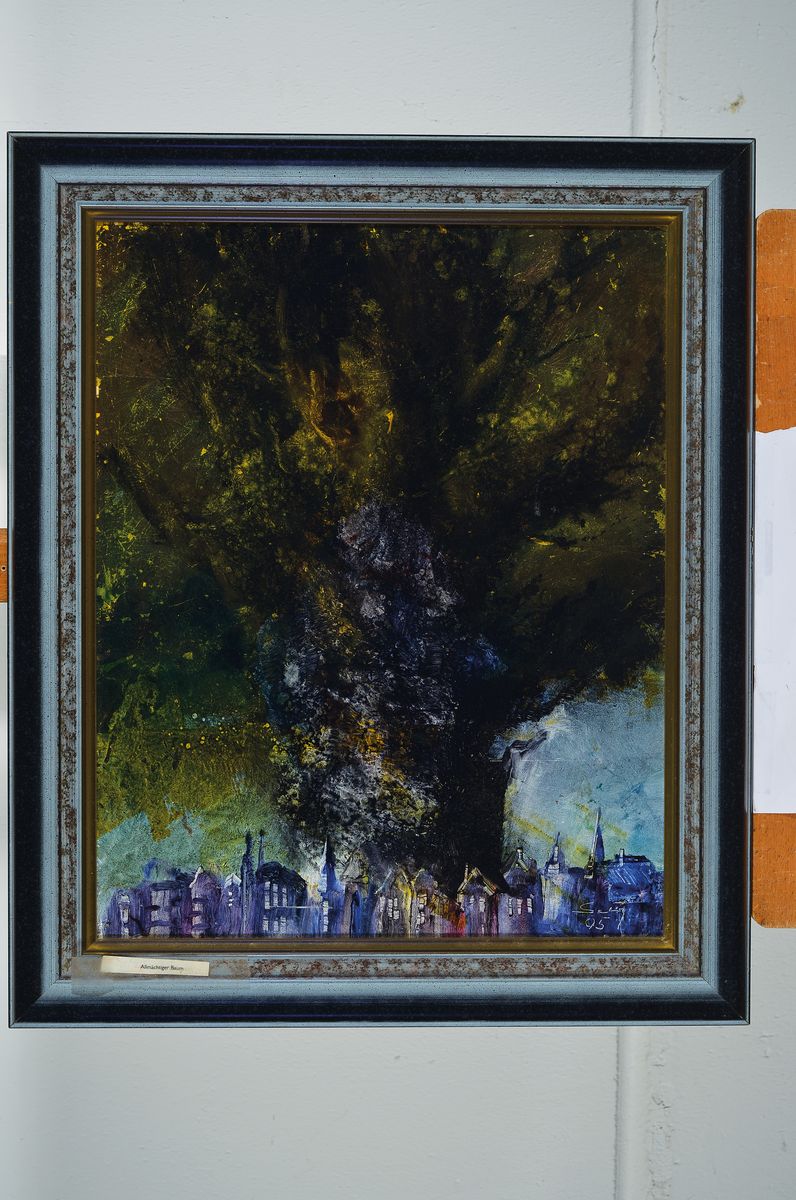 Detail k: Lajos Sebök, 1910 Szeged (Ungarn)-1996 Neuss, " Allmächtiger Baum ", Öl/Platte, sign., dat.95, Rahmen, gesamt ca. 62x52 cm