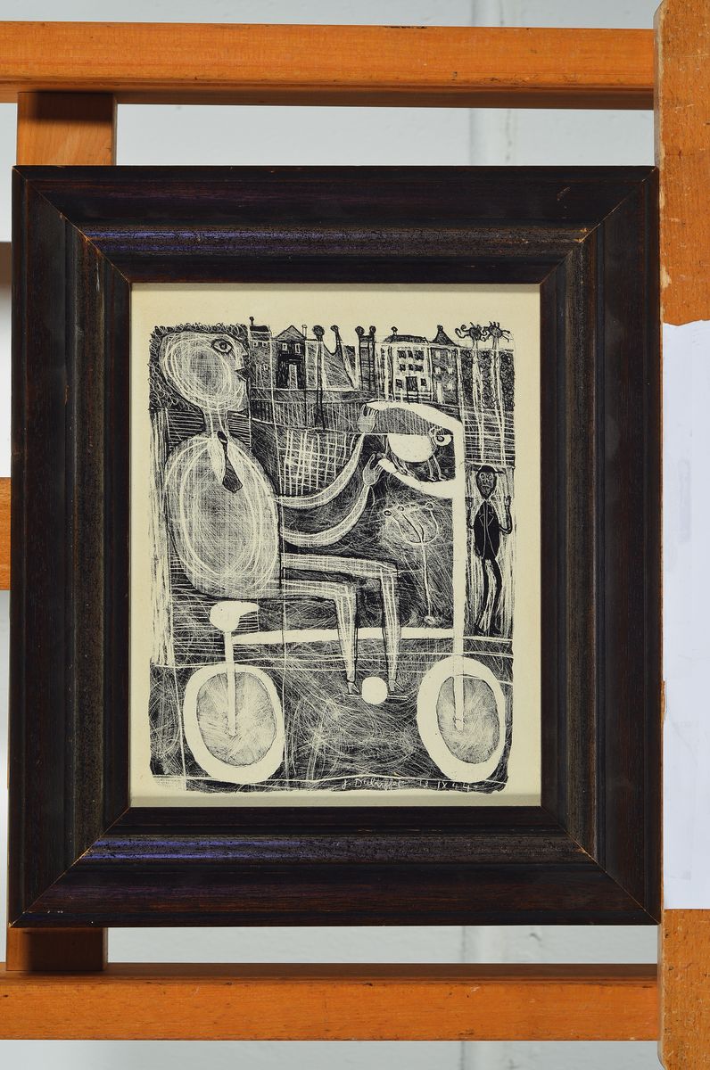 Detail k: Jean Dubuffet, 1901-1985, L'Home au commun, Lithographie von 1944, rückseitig Ausschnitt aus dem Deckblatt, hier num. 144 (von 150), ca. ...