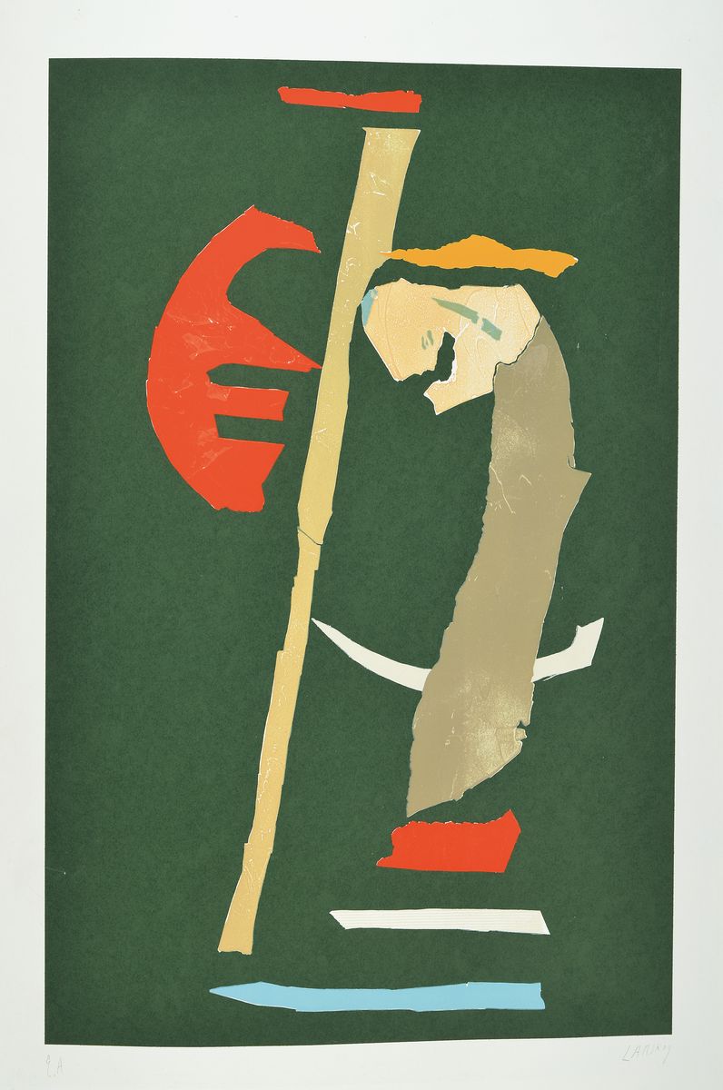 André Lanskoy, 1902 Moskau-1976 Paris, Komposition auf grünem Grund, Farblithographie, handsigniert und bez. e.a., Abb. ca. 68x44cm, Blattgr. ca. ...