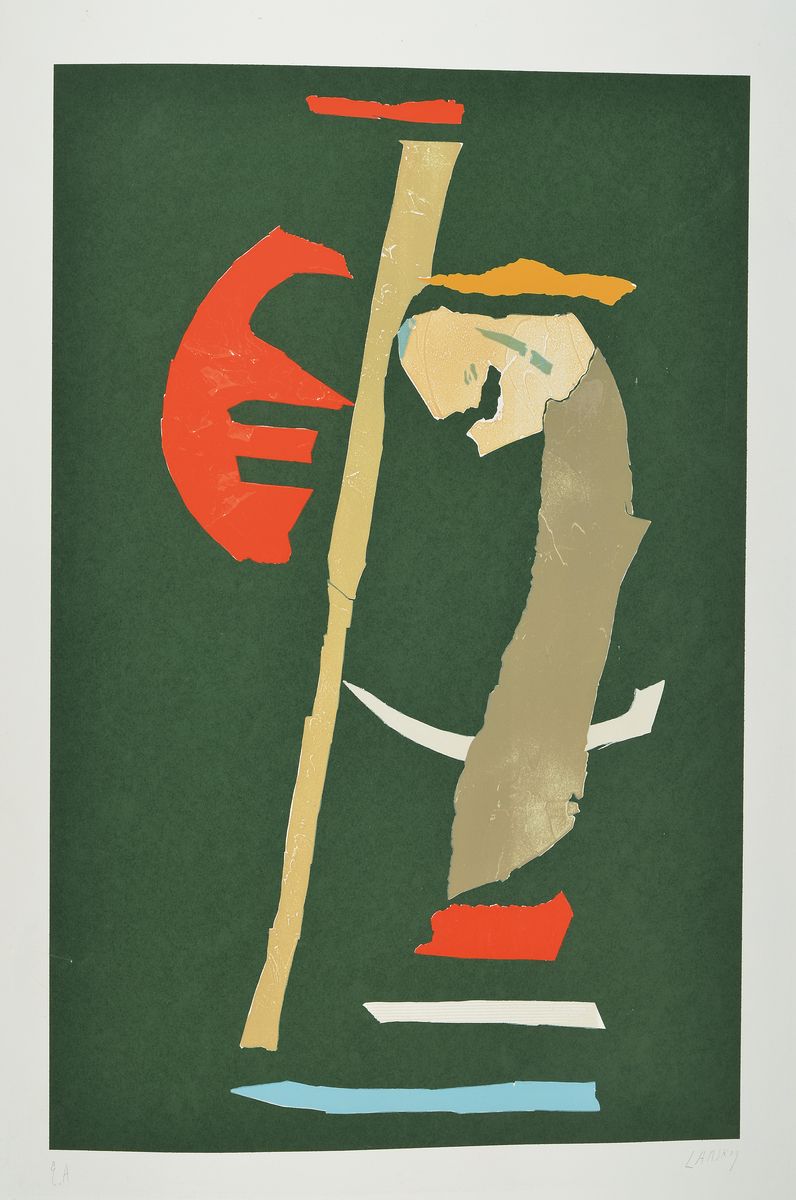 Detail k: André Lanskoy, 1902 Moskau-1976 Paris, Komposition auf grünem Grund, Farblithographie, handsigniert und bez. e.a., Abb. ca. 68x44cm, Blattgr. ca. ...