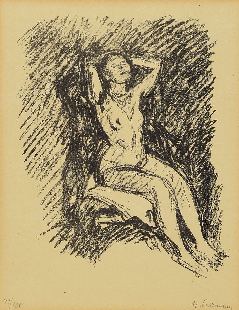 Hans Purrmann, 1880 Speyer-1966 Basel, Sitzender Akt, Lithographie, handsigniert, num. 79/100, ca. 22x17cm, pp, u.Gl., R. ca. 52x42cm