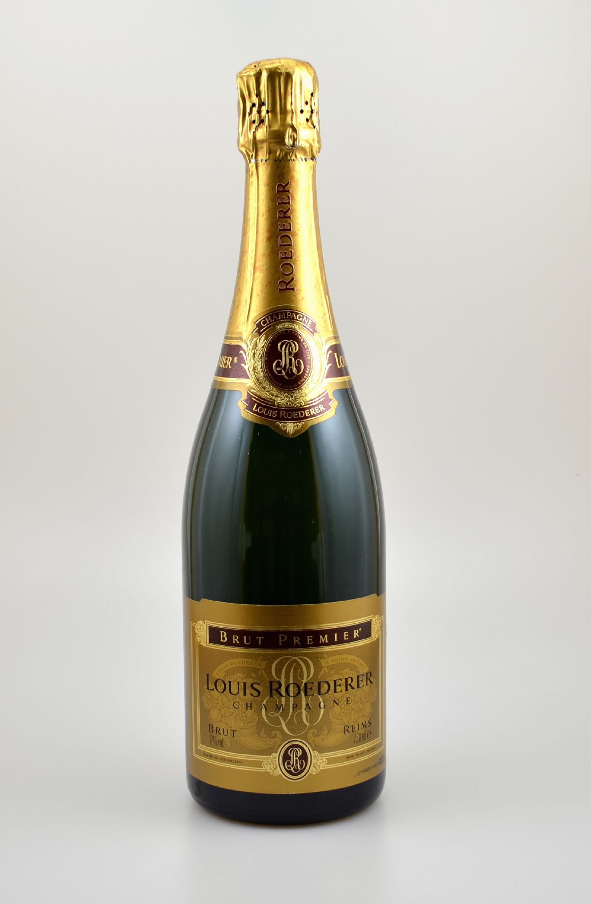 1 Flasche Louis Roederer Champagner, Reims, Brut Premier, ca. 75 cl, 12 % Vol., Abstand zwischen Flaschenboden und Champagner: ca. 1 cm, sehr guter ...
