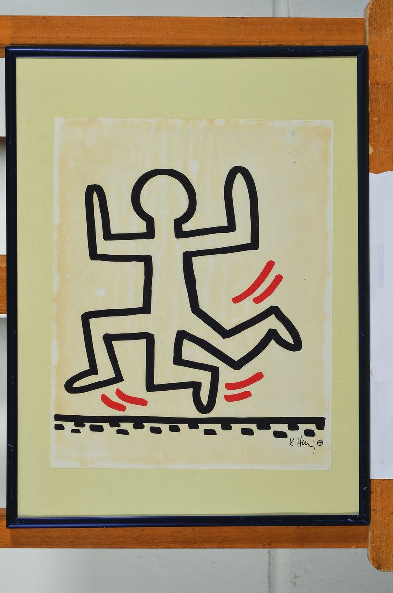 Detail k: Keith Haring, 1958-1990, Lithographie aus der Serie Sali Adalt, auf dünnem Pergament-Papier, drucksigniert, ca. 29x22cm, gebräunt, u.Gl., R.