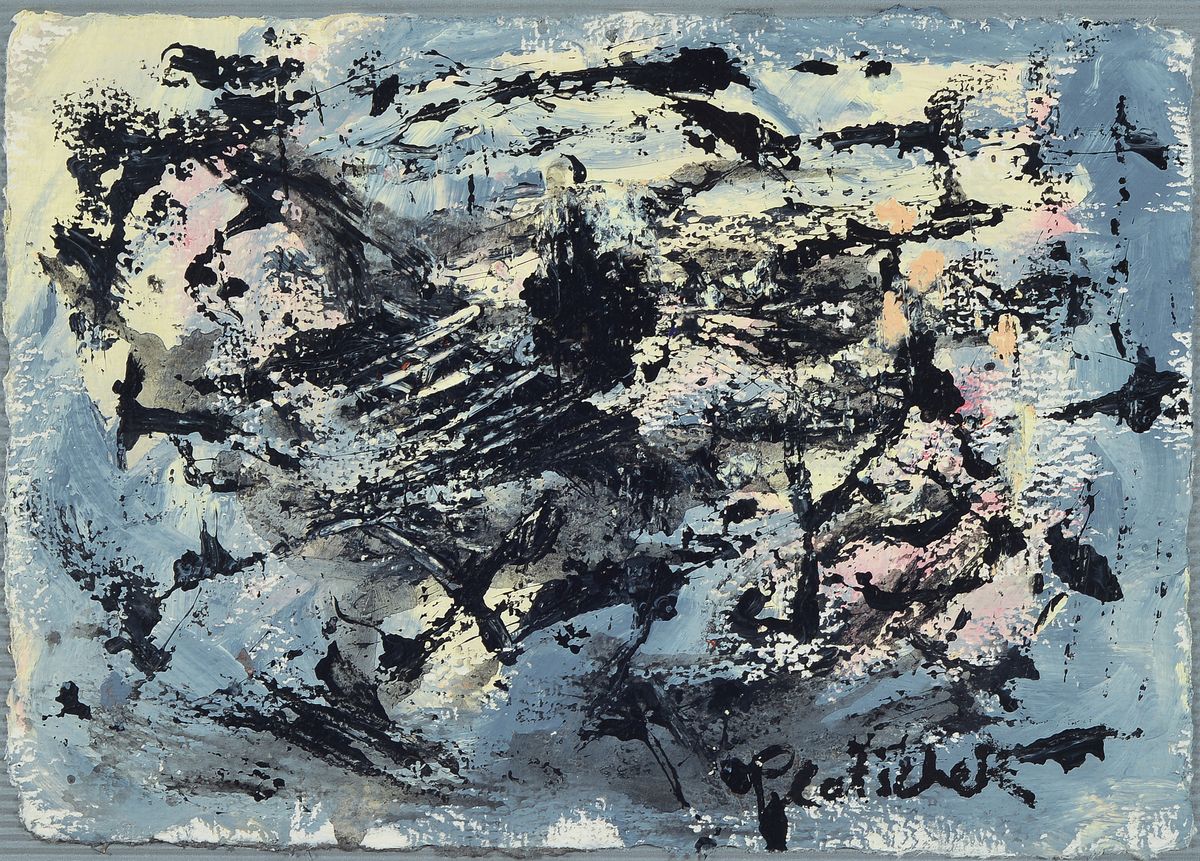 Hans Platschek, 1923-2000, Ohne Titel, Gouache auf dickem Büttenpapier, rechts unten signiert, ca. 21x30cm, u.Gl., R.