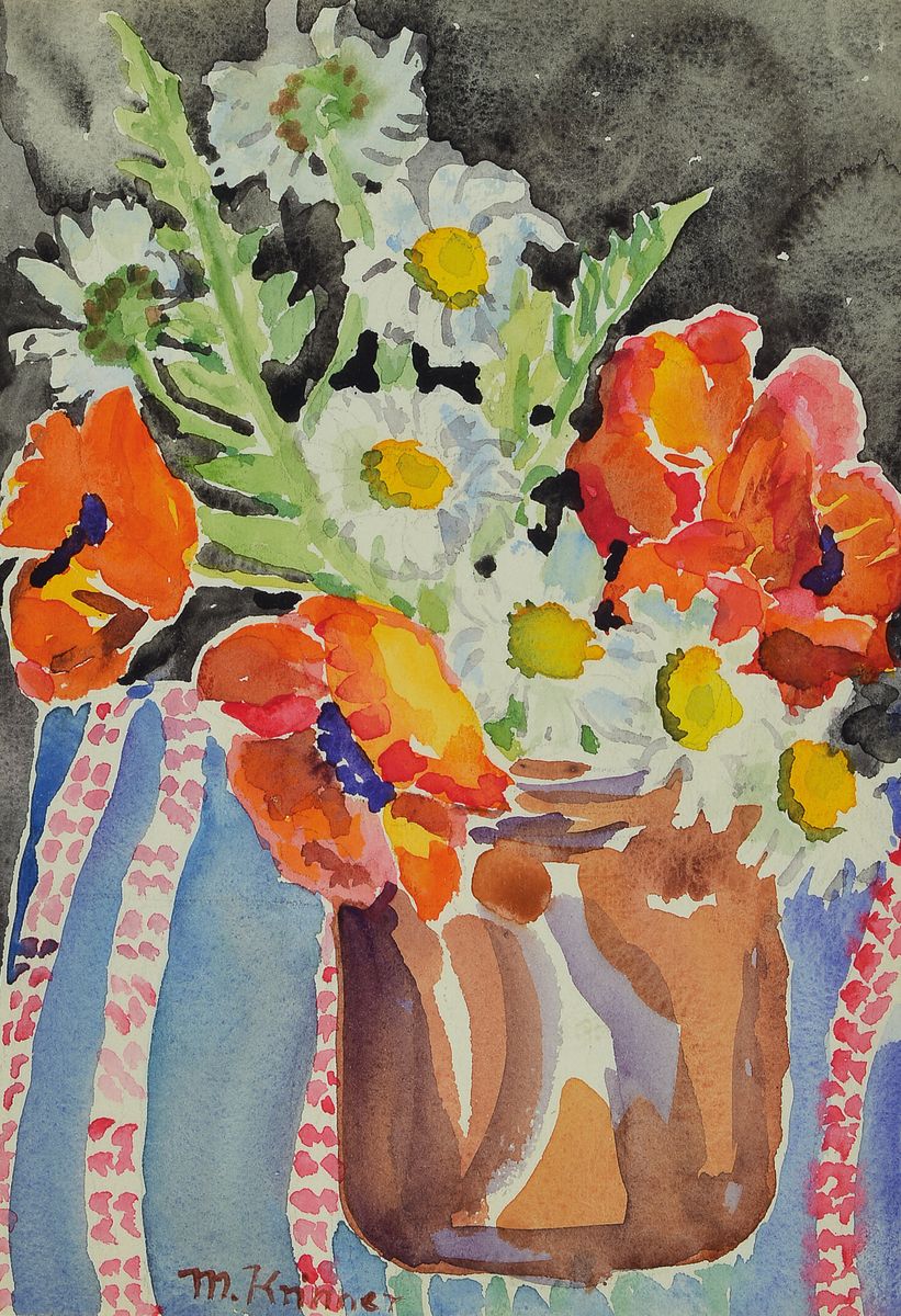Detail a: Michaela Krinner, 1915 Waldmünchen-2006, 3 Aquarelle mit Blumenstillleben, alle signiert, ca. 28.5x19.5cm; 31.5x23.5cm; 30x29cm, alle u.Gl., R.