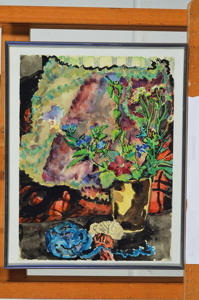 Detail k: Michaela Krinner, 1915 Waldmünchen-2006, 3 Aquarelle mit Blumenstillleben, alle signiert, ca. 28.5x19.5cm; 31.5x23.5cm; 30x29cm, alle u.Gl., R.