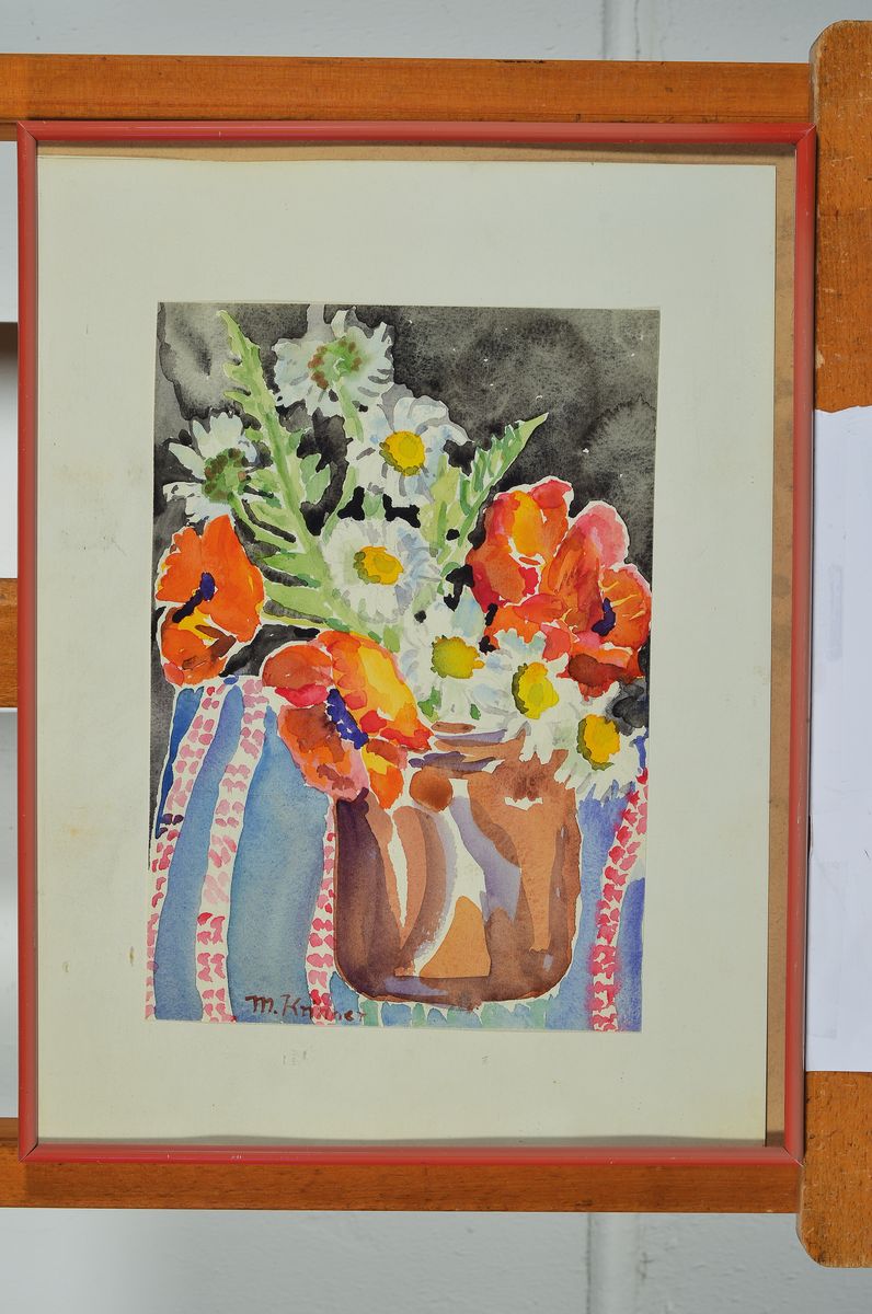 Detail l: Michaela Krinner, 1915 Waldmünchen-2006, 3 Aquarelle mit Blumenstillleben, alle signiert, ca. 28.5x19.5cm; 31.5x23.5cm; 30x29cm, alle u.Gl., R.