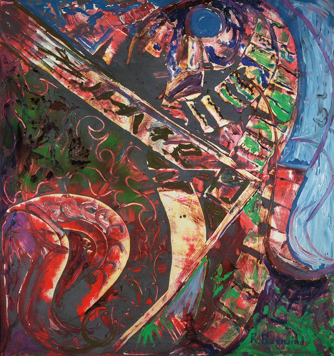 Rudi Baerwind, 1910 Mannheim-1982, Abstrakte Komposition, Öl/Lwd, rechts unten signiert, ca. 106x100cm