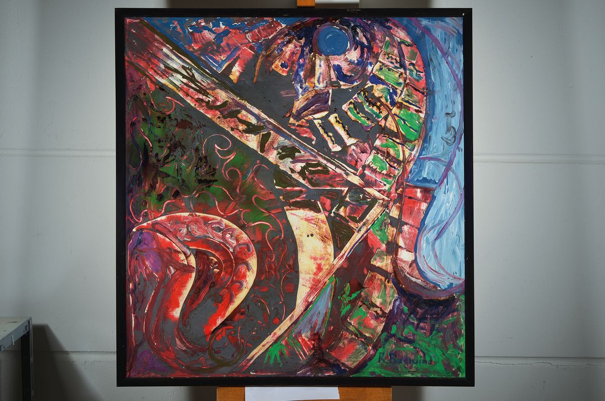 Detail k: Rudi Baerwind, 1910 Mannheim-1982, Abstrakte Komposition, Öl/Lwd, rechts unten signiert, ca. 106x100cm
