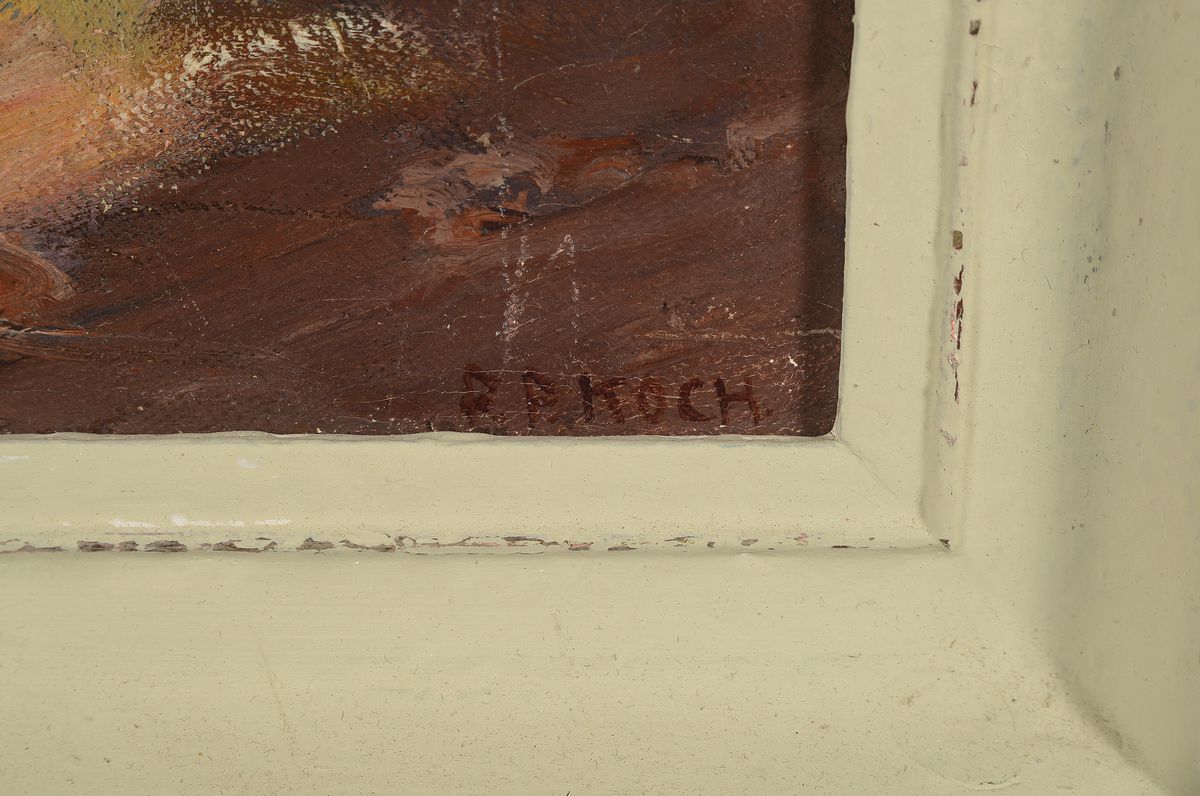 Detail a: Friedrich Ferdinand Koch, 1863-1923, sog. Waldinterieur, zwischen 1906-08, hier: Buchenstämme, mit einfallendem Licht, in rosa/braun/gelblichen ...