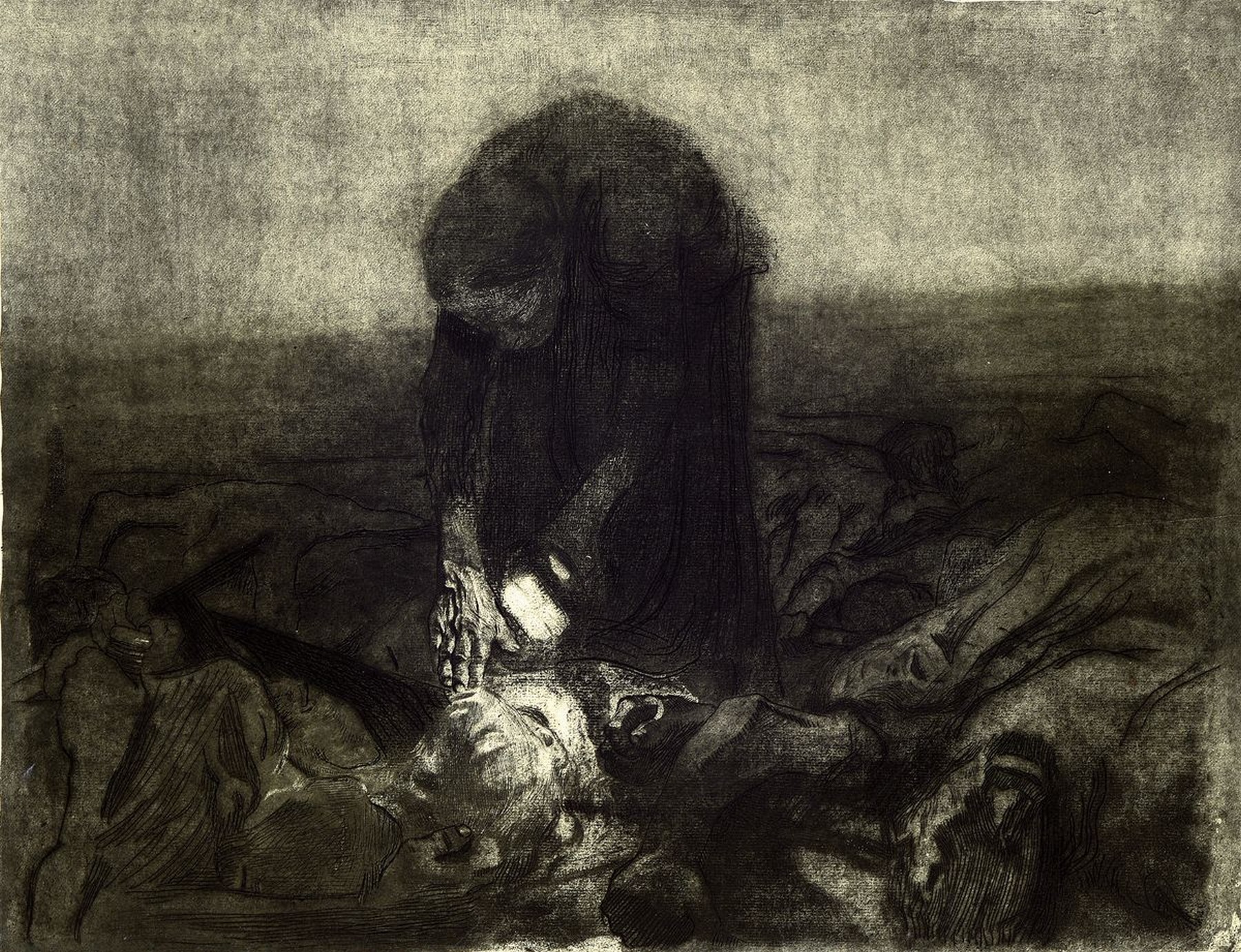 Käthe Kollwitz, 1867-1945, Schlachtfeld, Blatt 6 aus dem Zyklus Bauernkrieg 1907-21, Radierung, unten rechts mit Bleistift handsigniert, aber stark ...