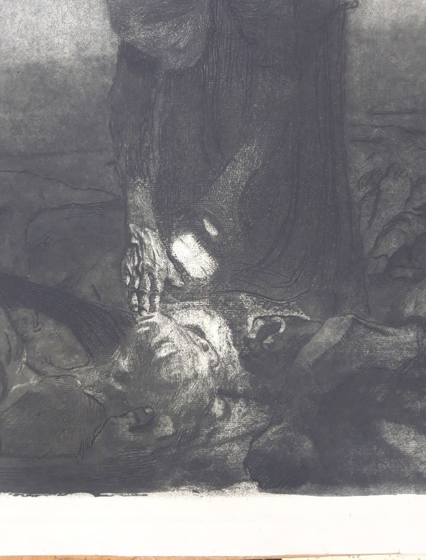 Detail f: Käthe Kollwitz, 1867-1945, Schlachtfeld, Blatt 6 aus dem Zyklus Bauernkrieg 1907-21, Radierung, unten rechts mit Bleistift handsigniert, aber stark ...
