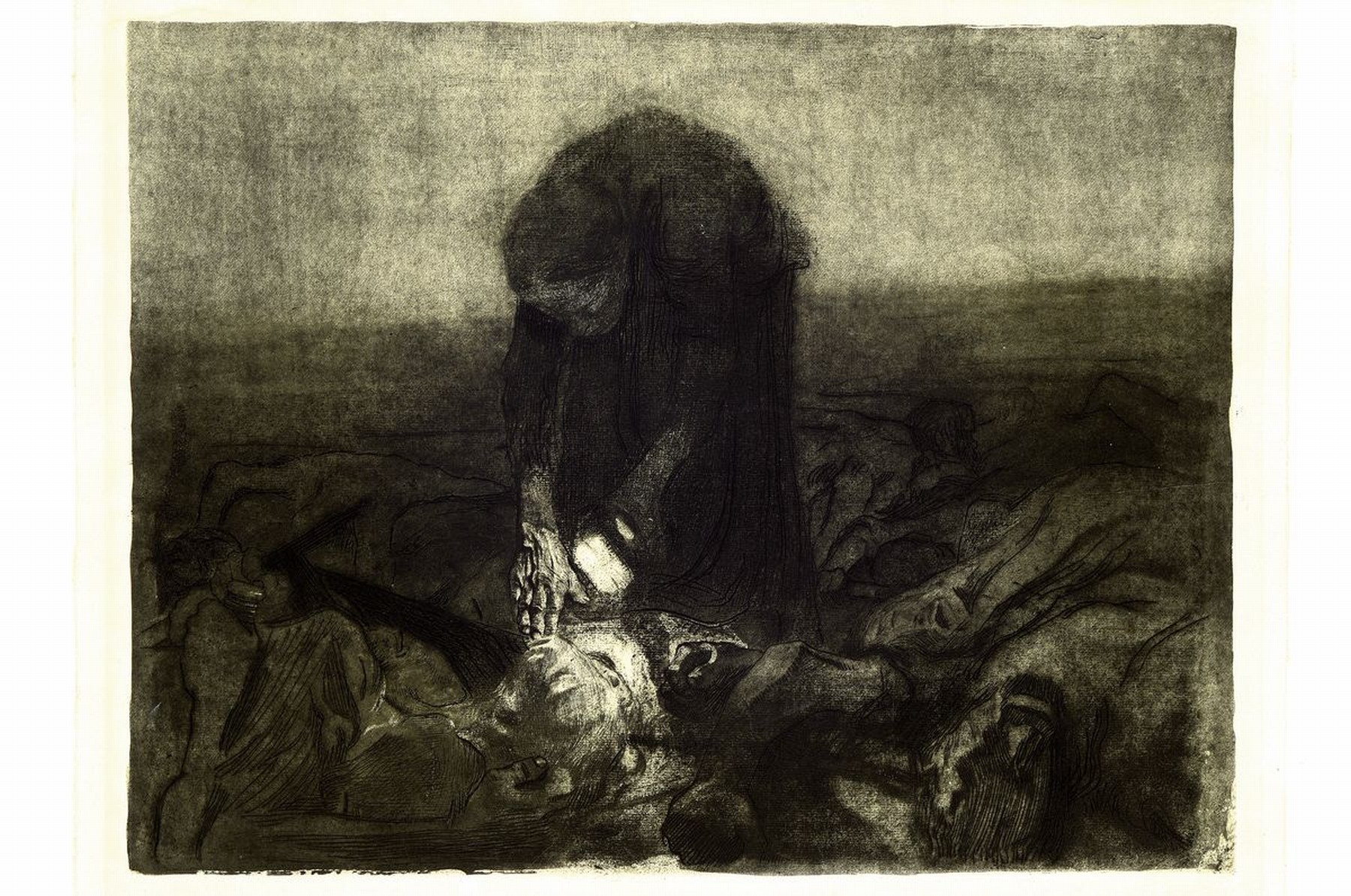 Detail k: Käthe Kollwitz, 1867-1945, Schlachtfeld, Blatt 6 aus dem Zyklus Bauernkrieg 1907-21, Radierung, unten rechts mit Bleistift handsigniert, aber stark ...