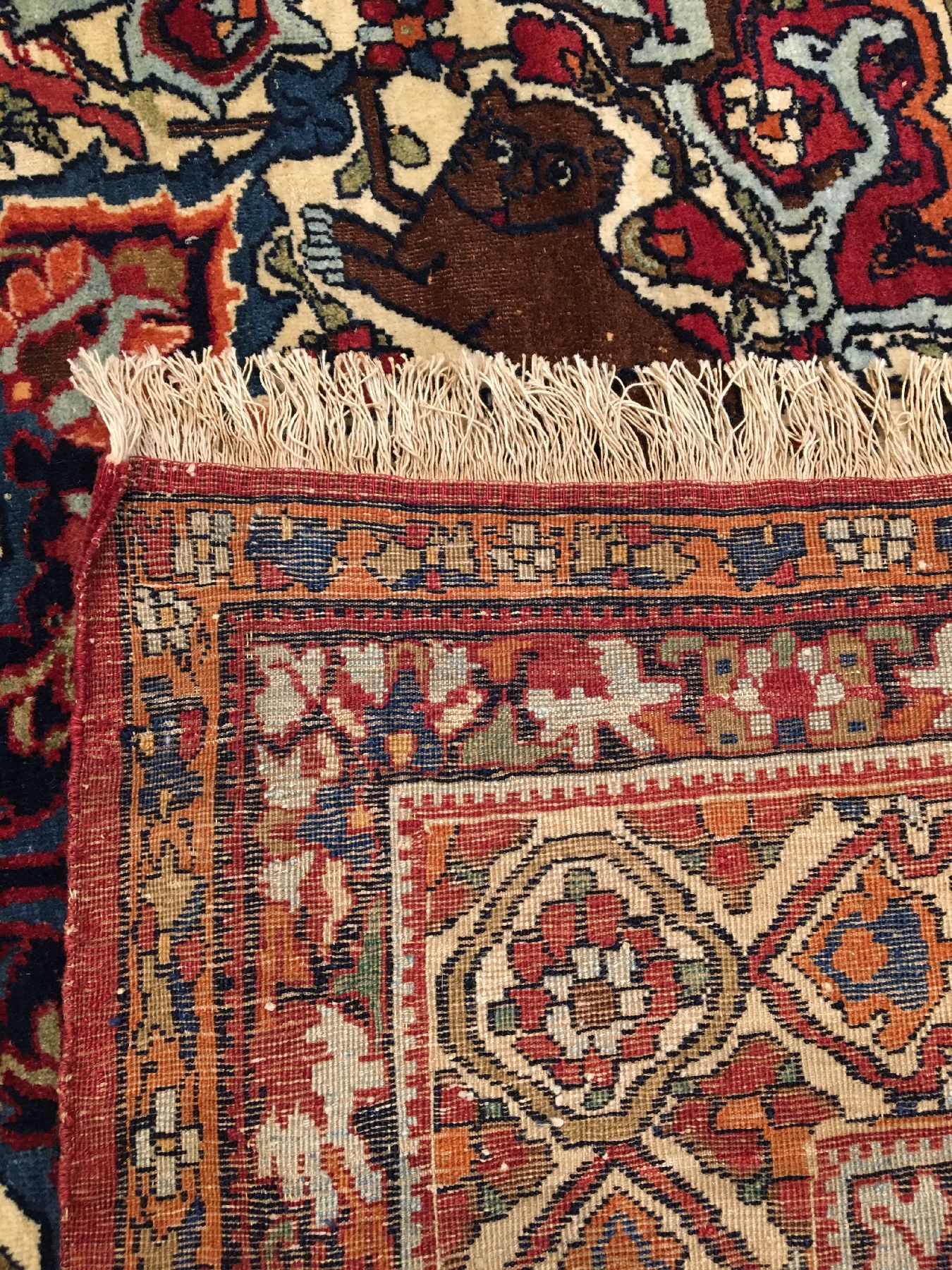 Detail i: Kerman "Lawer" antik, Südpersien, 19.Jhd., Wolle geknüpft auf Baumwolle. Dekorativer und seltener Kerman-Lawer mit erstklassigen ...