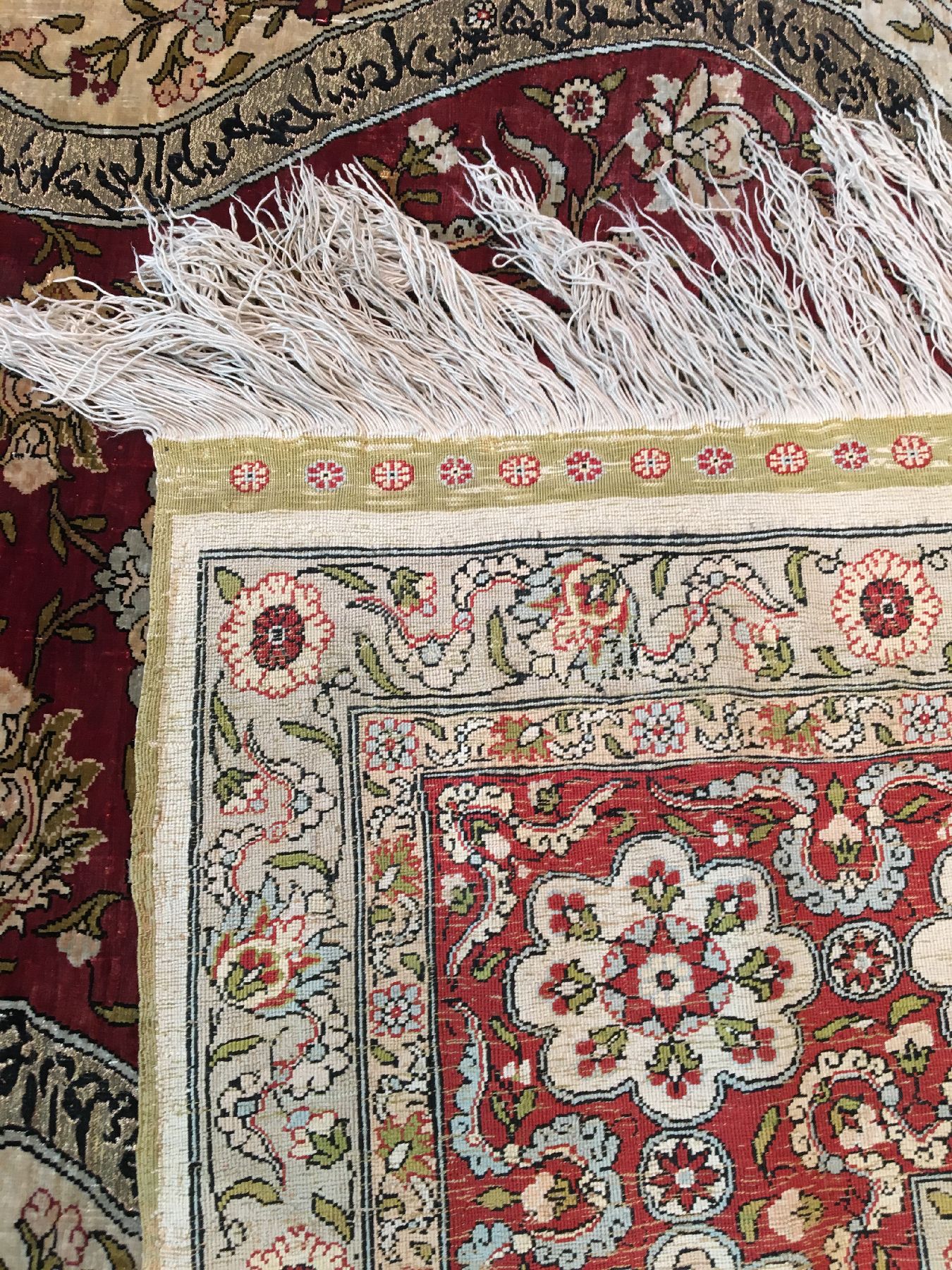 Detail h: Feiner Seiden Hereke "Özipek" alt "Metallbrokat" (Signiert), Türkei, um 1950/1960, reine Naturseide mit Metallbrokat. ...