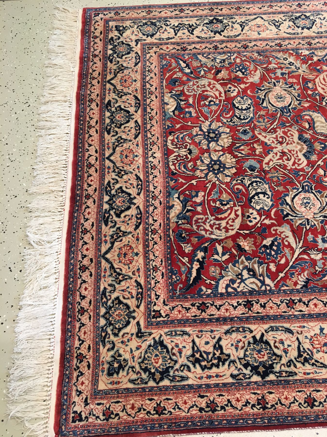 Detail g: Feiner Nain "Tudeschk" (Part-Silk) alt, Zentralpersien, um 1940, Korkwolle mit Seide geknüpft auf Baumwolle. Feiner rotgrundiger Nain aus ...