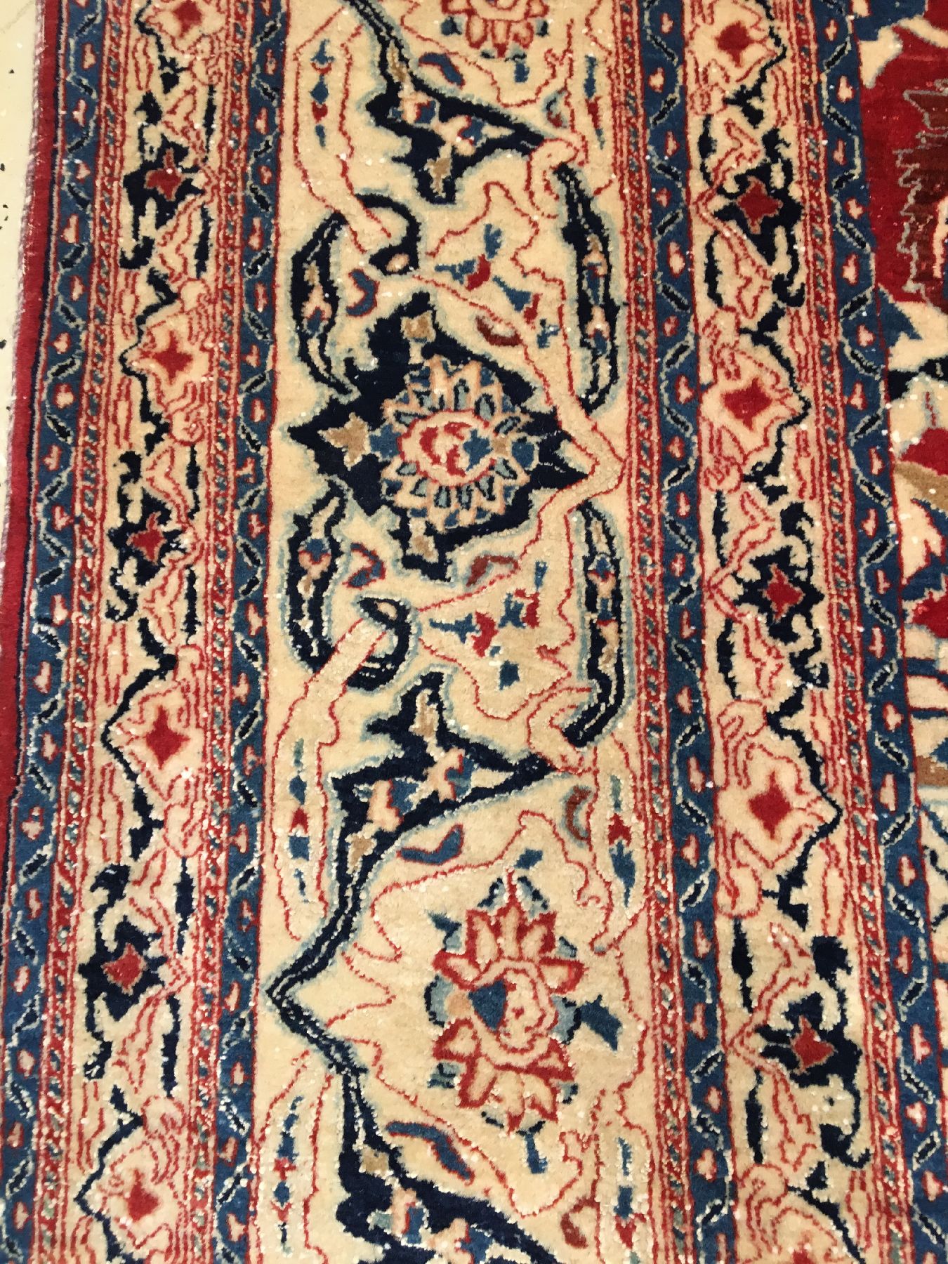Detail h: Feiner Nain "Tudeschk" (Part-Silk) alt, Zentralpersien, um 1940, Korkwolle mit Seide geknüpft auf Baumwolle. Feiner rotgrundiger Nain aus ...