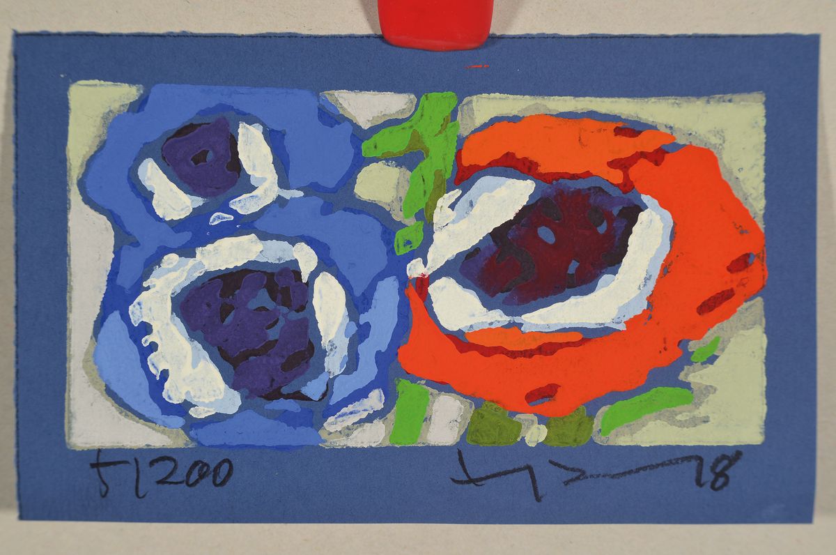 Detail k: Klaus Fussmann, geb. 1938, Farblinolschnitt, Anemonen, sign., num. 5/200, ca. 9,5x16 cm