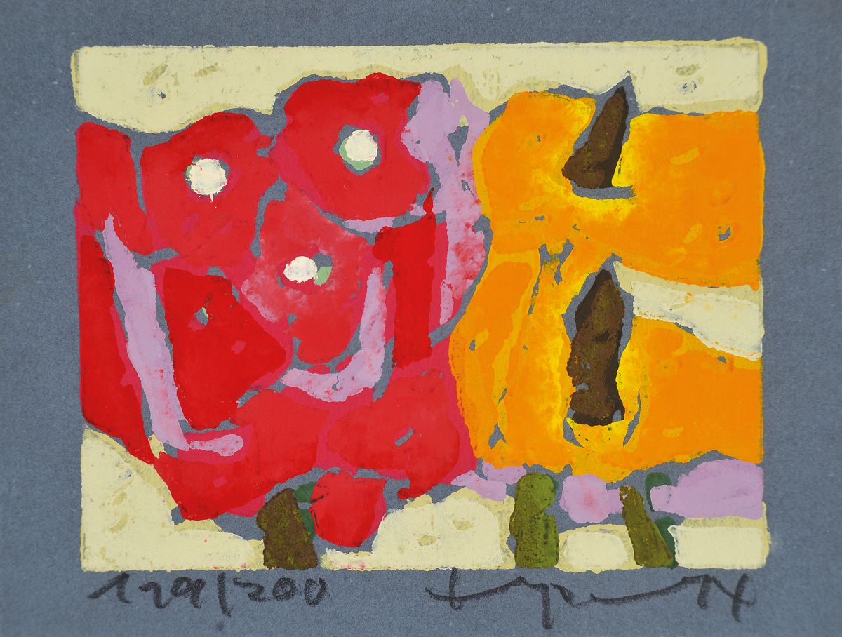 Klaus Fussmann, geb. 1938, Farblinolschnitt,Blumen, sign., num. 119/200, ca. 12x15,5 cm
