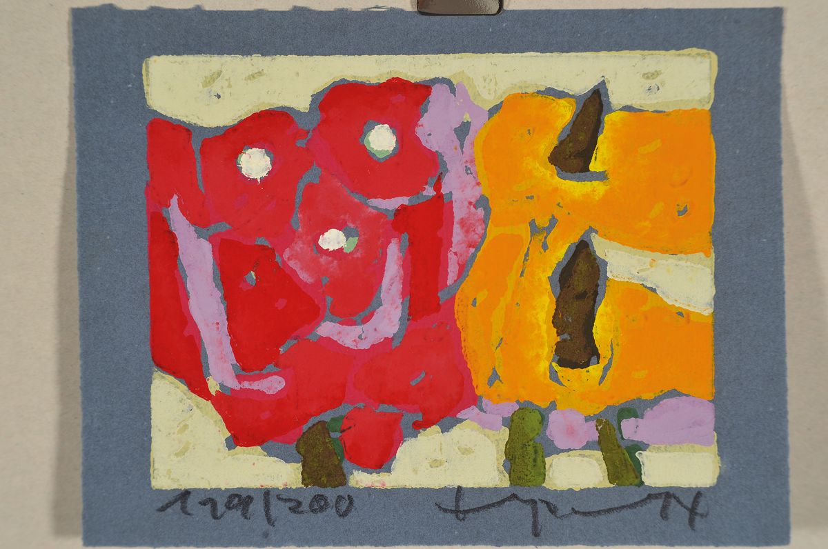 Detail k: Klaus Fussmann, geb. 1938, Farblinolschnitt,Blumen, sign., num. 119/200, ca. 12x15,5 cm