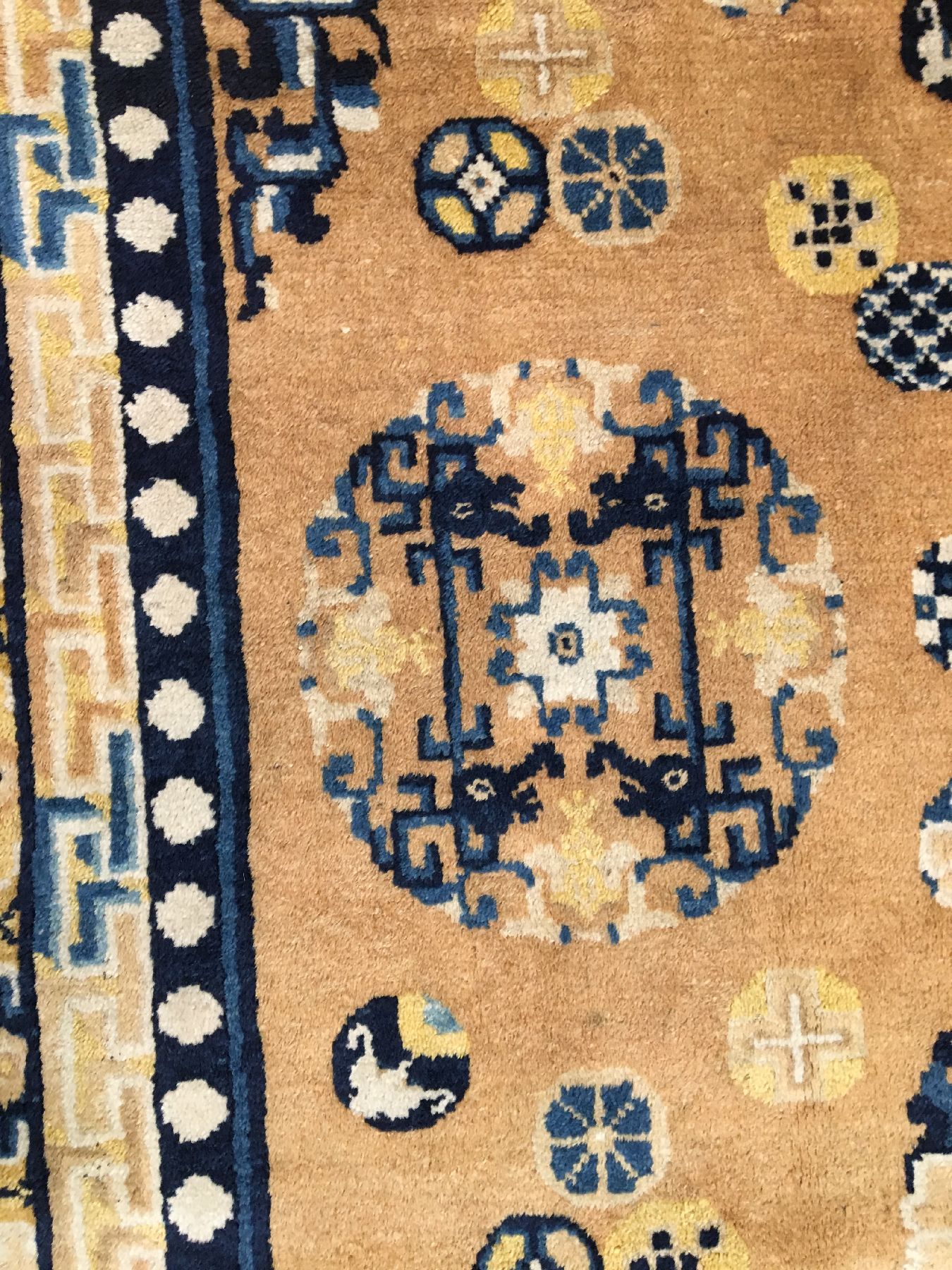 Detail e: Seltener Ning-Hsia antik (Qing Dynastie), Westchina, 19.Jhd., Wolle geknüpft auf Baumwolle. Rarer und einzigartiger früher Ning-Hsia gemacht für ...