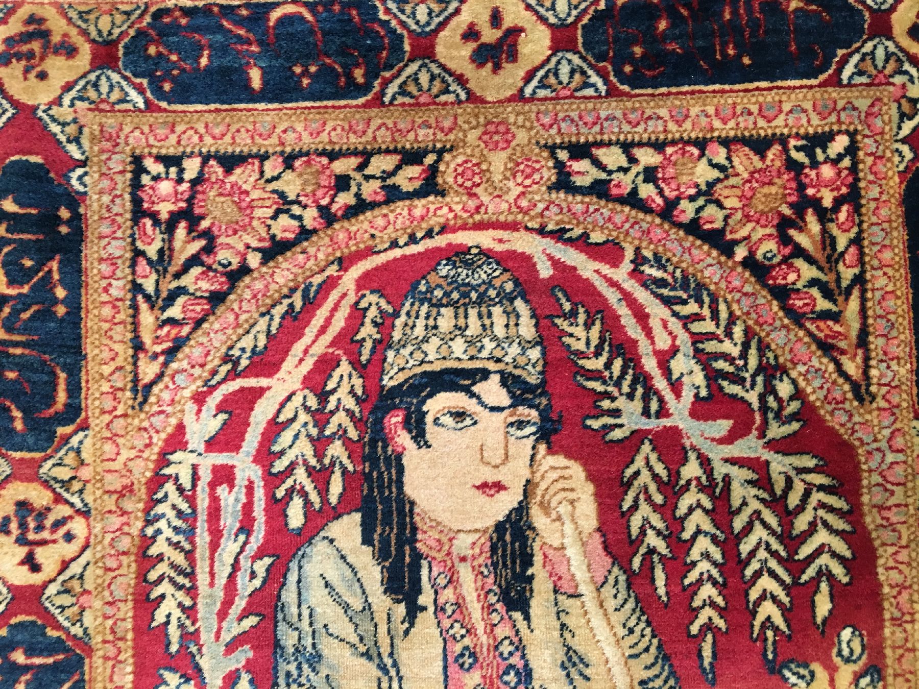 Detail c: 1 Paar Kerman "Ravar" Bildteppiche antik (Derwish), Südpersien, Ende 19.Jhd., Korkwolle geknüpft auf Baumwolle. Gemacht in den workshops ...