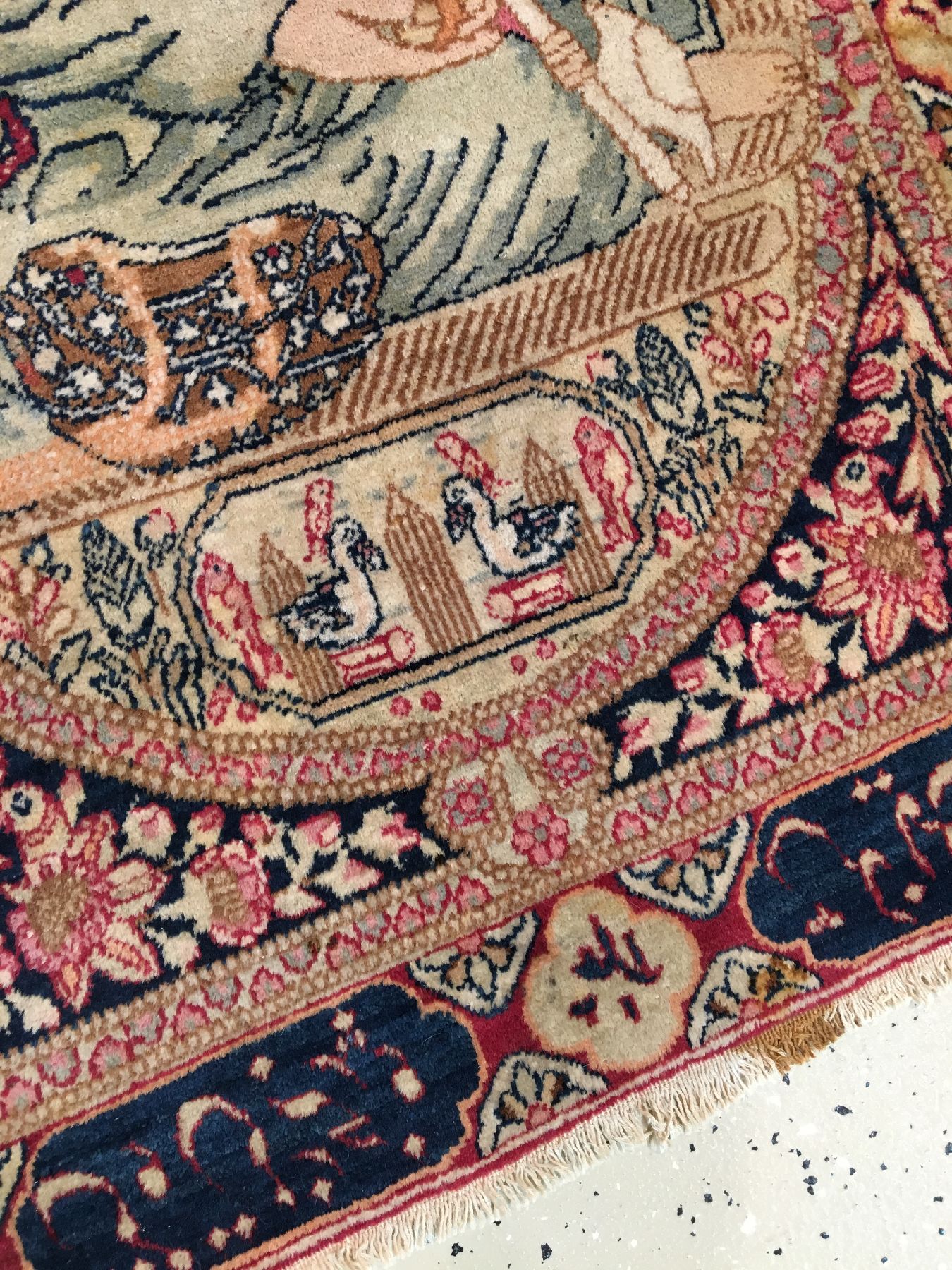 Detail e: 1 Paar Kerman "Ravar" Bildteppiche antik (Derwish), Südpersien, Ende 19.Jhd., Korkwolle geknüpft auf Baumwolle. Gemacht in den workshops ...