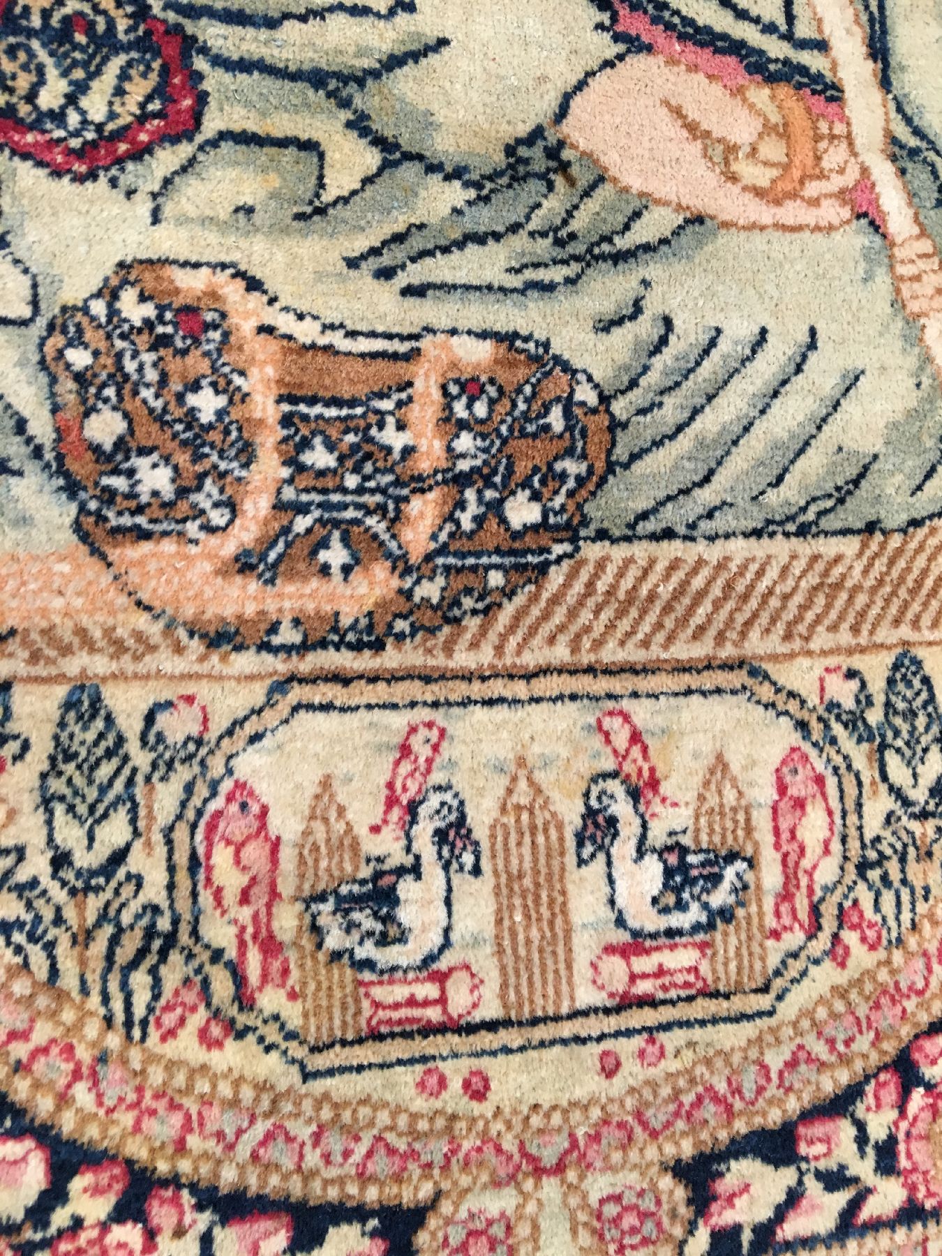 Detail f: 1 Paar Kerman "Ravar" Bildteppiche antik (Derwish), Südpersien, Ende 19.Jhd., Korkwolle geknüpft auf Baumwolle. Gemacht in den workshops ...