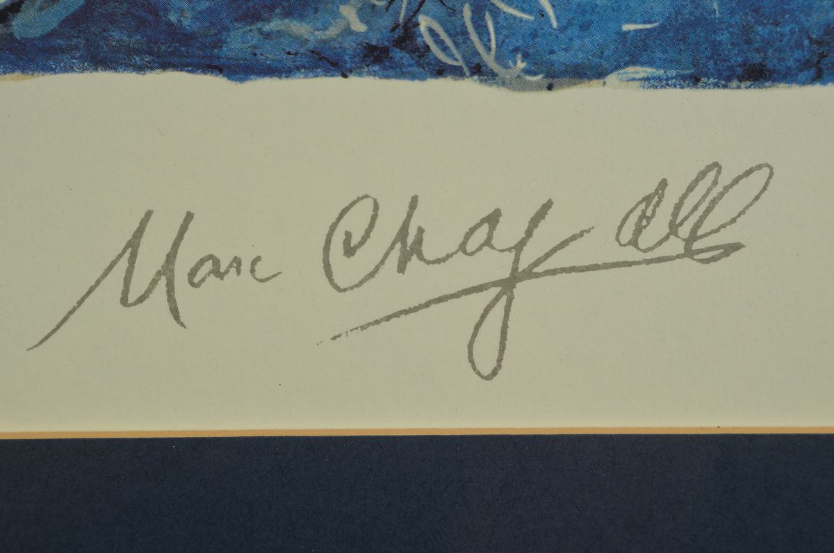 Detail a: Marc Chagall,1887-1985, Lithografie, drucksign., num. I 216/500, unter Glas gerahmt ,Motiv ca. 68,5x52,5 cm, gesamt ca. 97x77 cm