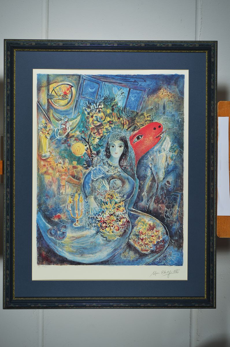 Detail k: Marc Chagall,1887-1985, Lithografie, drucksign., num. I 216/500, unter Glas gerahmt ,Motiv ca. 68,5x52,5 cm, gesamt ca. 97x77 cm