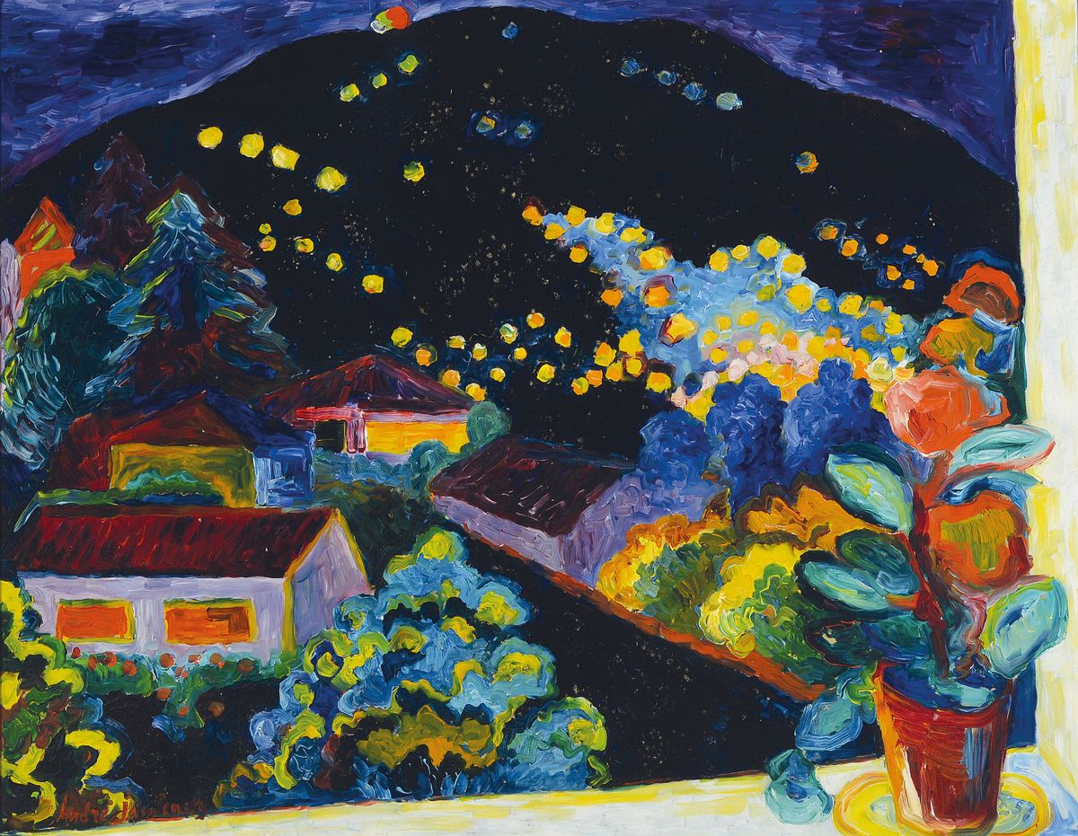 Andreas Jawlensky, 1902-1984, Der Dunkle Berg und die Lichter, Öl/Lwd, links unten sign., verso betitelt dat. und nochmals sign.,Rahmen, ca. 65x81 cm
