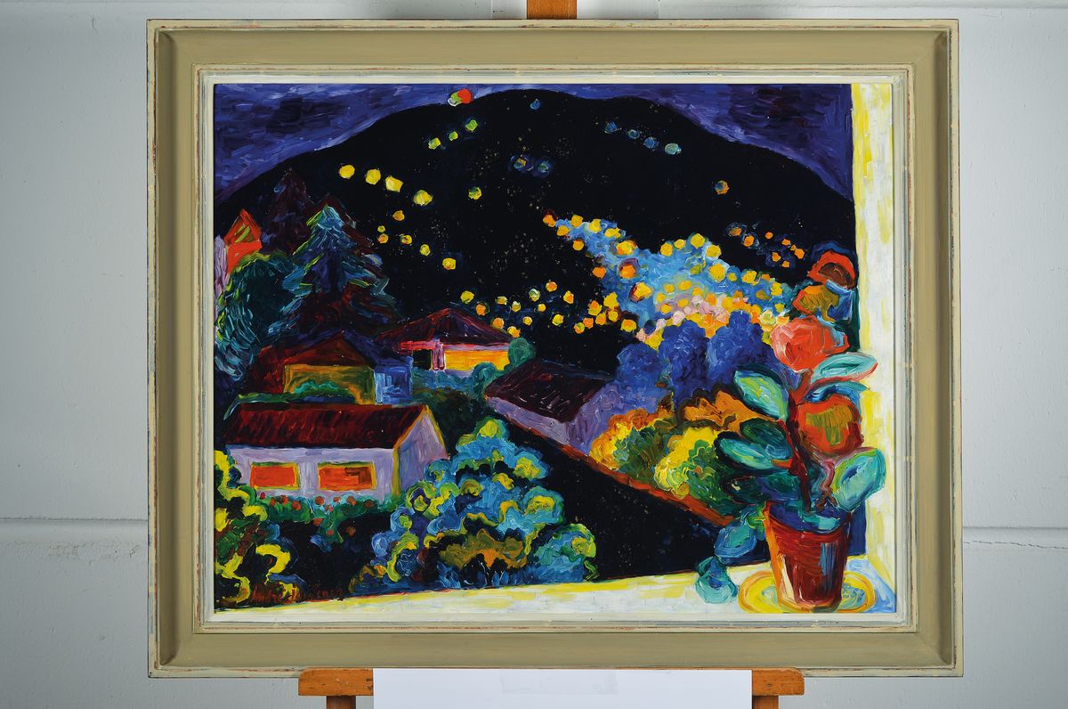 Detail k: Andreas Jawlensky, 1902-1984, Der Dunkle Berg und die Lichter, Öl/Lwd, links unten sign., verso betitelt dat. und nochmals sign.,Rahmen, ca. 65x81 cm