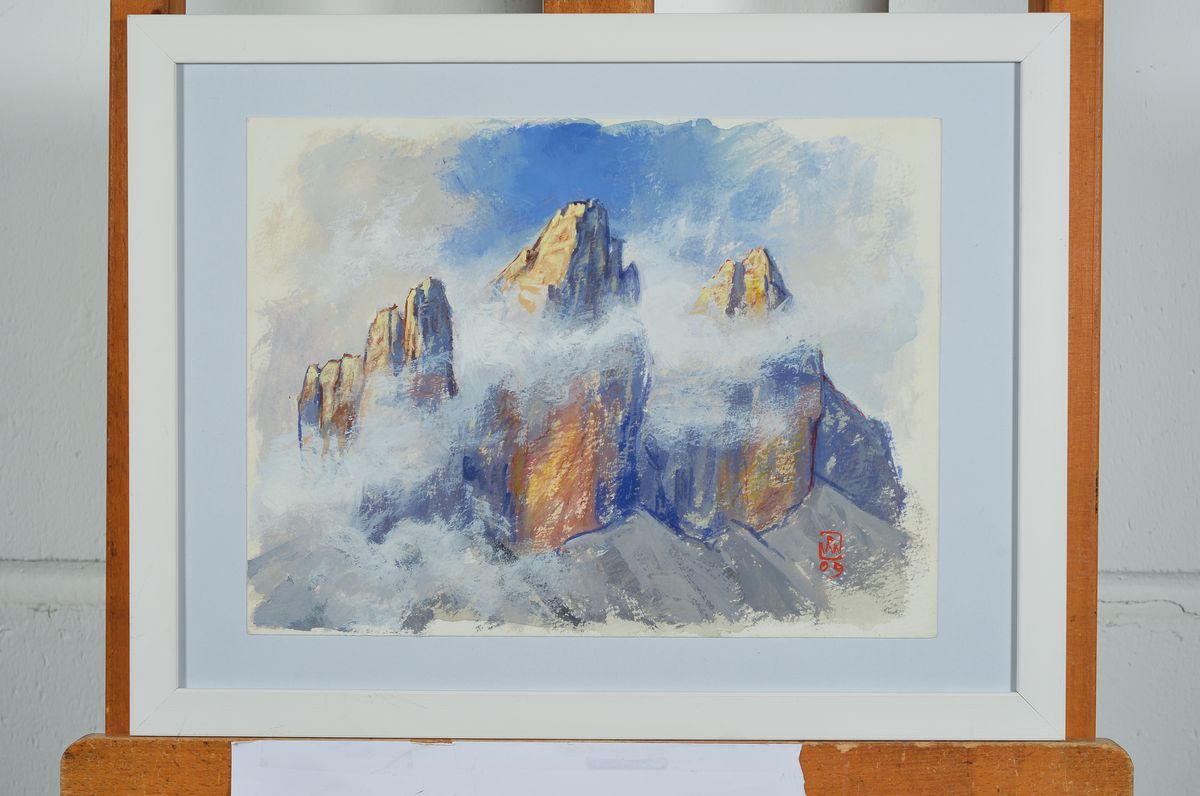 Detail k: Norbert Widmoser, 1926 Tirol - 2011 Hochgebirge, Gouache, monogrammiert und dat. 09, 23.5 x 31.5 cm, unter Glas, Rahmen 33 x 43 cm