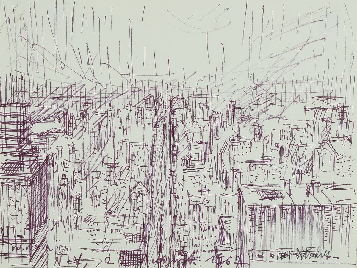 Otto Ditscher, 1903 - 1987 Neuhofen, zwei Darstellungen von New York, a. Filzstift und Kreide, bezeichnet und dat. 1964, ca. 14 x 18 cm und b. ...