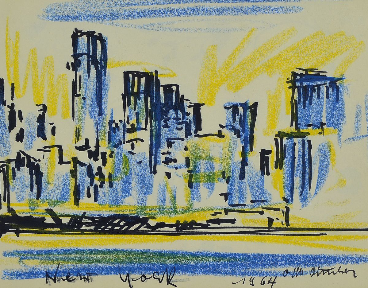 Detail a: Otto Ditscher, 1903 - 1987 Neuhofen, zwei Darstellungen von New York, a. Filzstift und Kreide, bezeichnet und dat. 1964, ca. 14 x 18 cm und b. ...