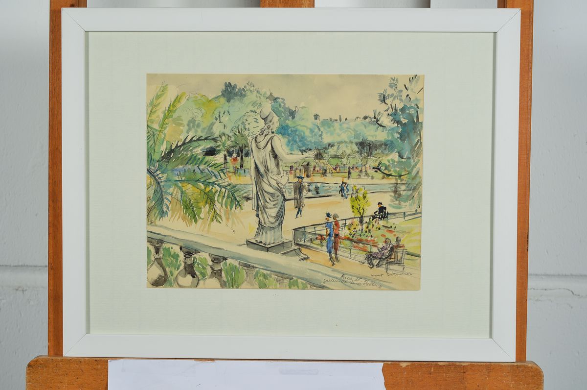 Detail k: Otto Ditscher, 1903 Neuhofen - 1987, Paris 30.VI.32, "Jardin de Luxembourg", Aquarell, 20.5 x 26 cm, unter Glas, Rahmen