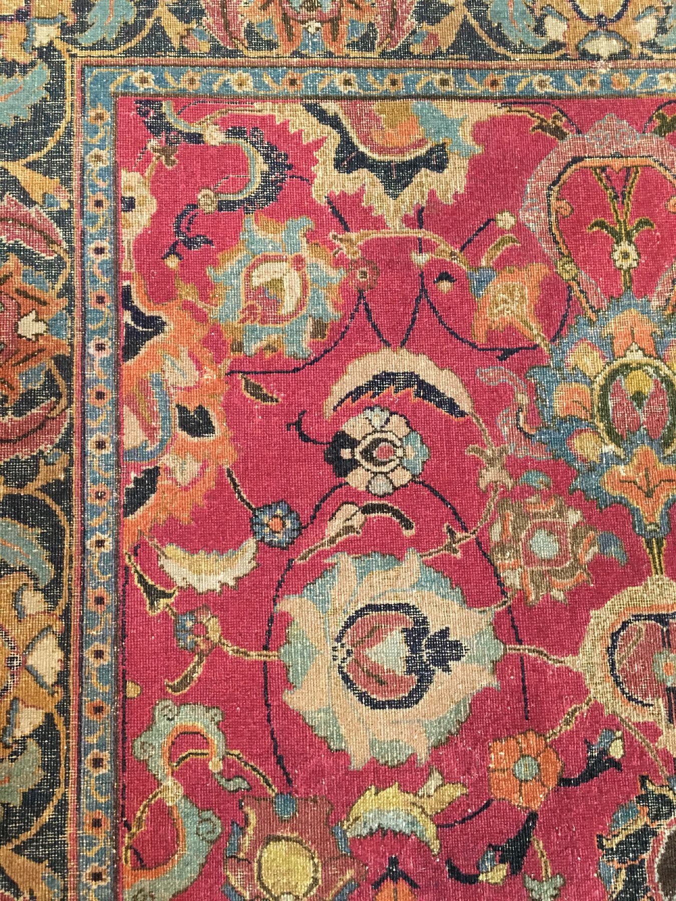 Detail d: Früher Esfahan antik (Safavid Dynastie), Zentralpersien, 1.Hälfte 17.Jhd., Wolle geknüpft auf Baumwolle. Seltener und musealer kleinformatiger ...