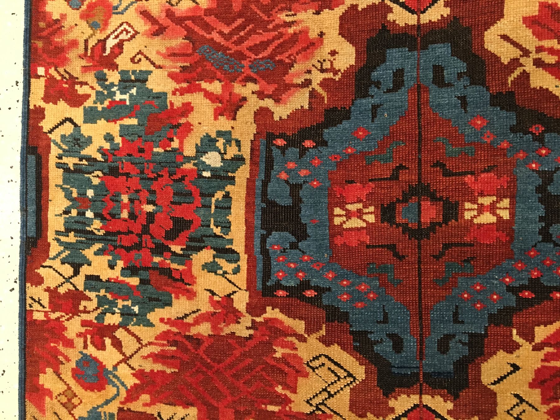 Detail d: Feiner Seichur antik, Ostkaukasus Kuba-Gebiet, 19.Jhd., Wolle geknüpft auf Wolle. Seltener Seichur Typus ohne Bordürenlösung. Der Musteraufbau ...