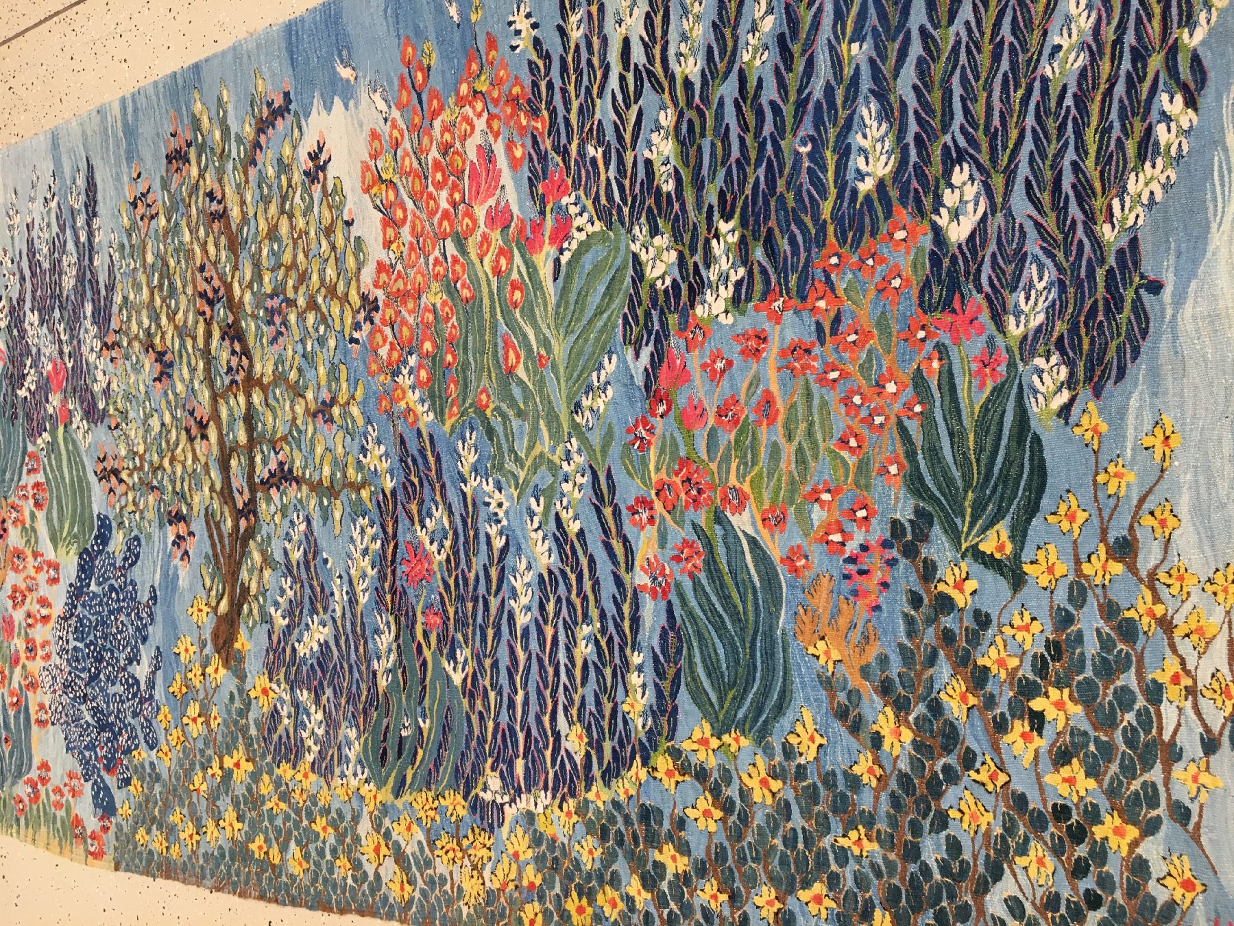 Detail a: Wissa Wassef "Künstler-Tapisserie" alt (Signatur W.W), Ägypten, um 1940/1950, Wolle gewebt auf Baumwolle. Farbenprächtige Künstler ...